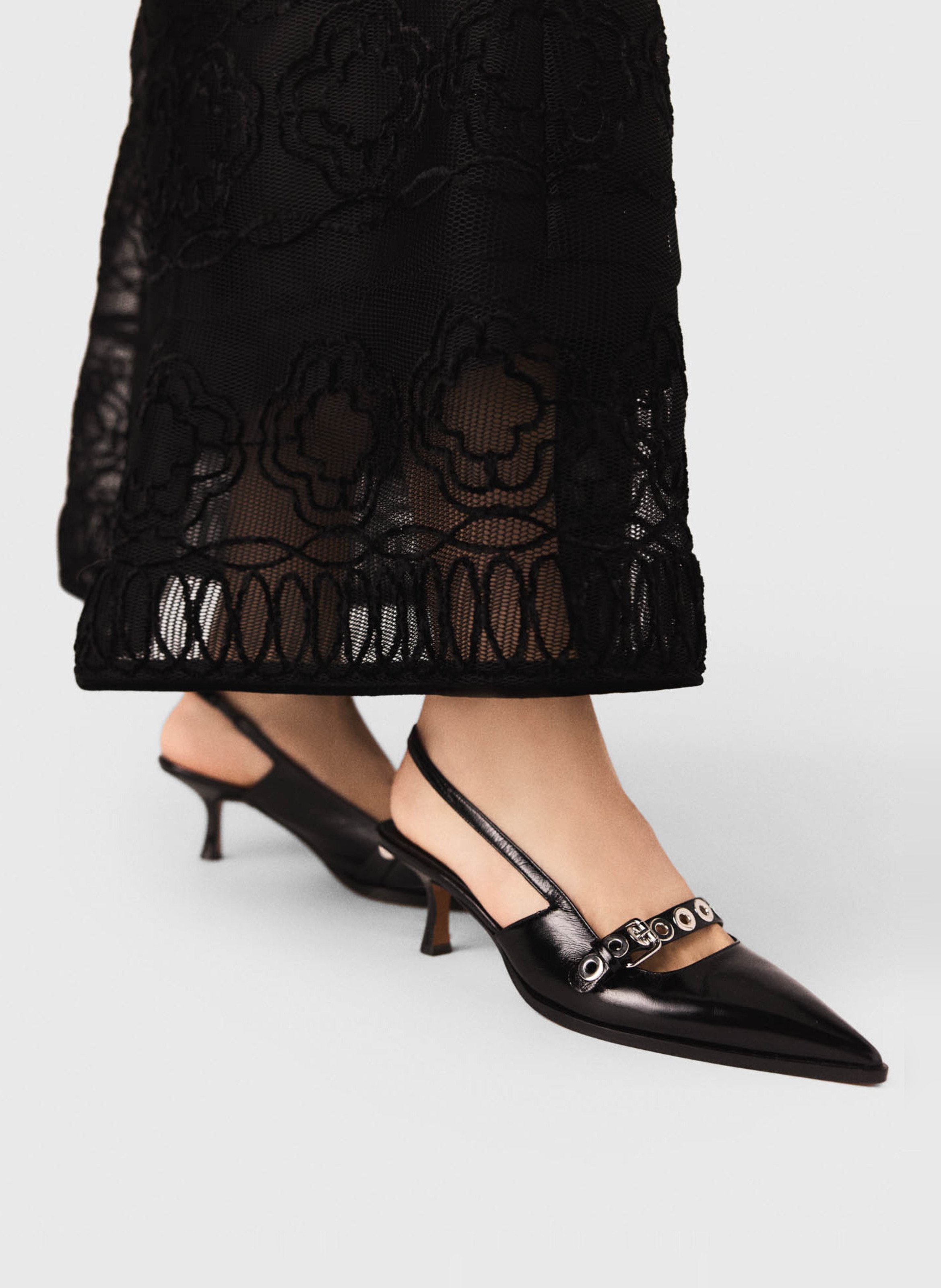 Escarpins slingback en cuir lisse Noir