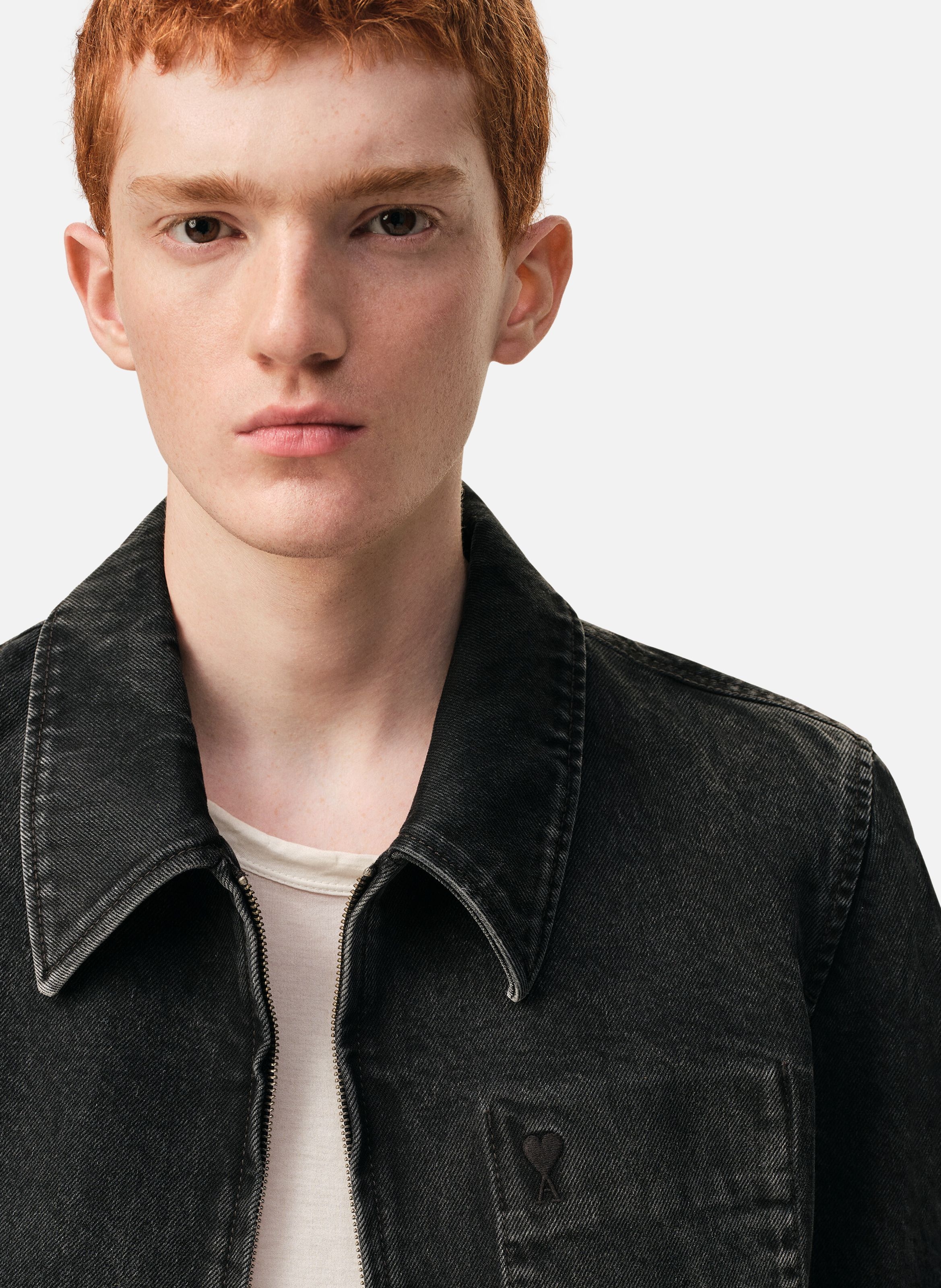 Blouson zippé ami de coeur ton sur ton en coton AMI PARIS Gris