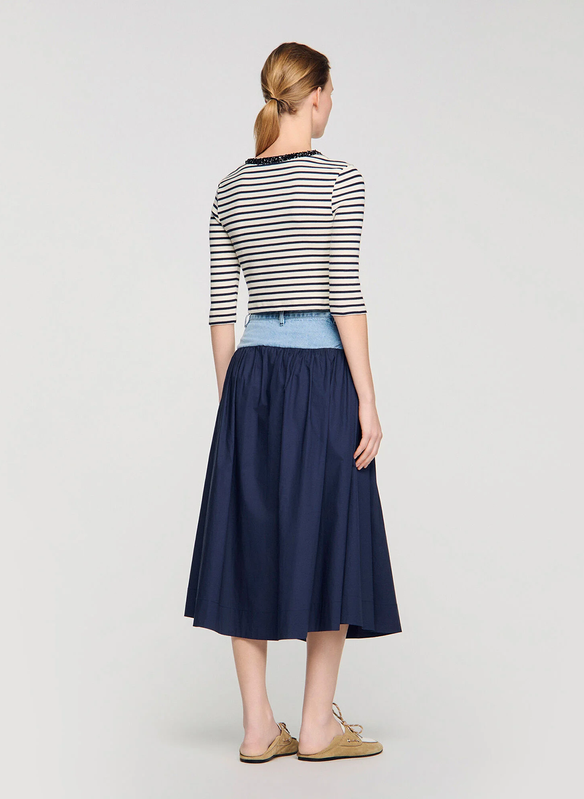 Tee-shirt col rond en coton mélangé SANDRO Bleu