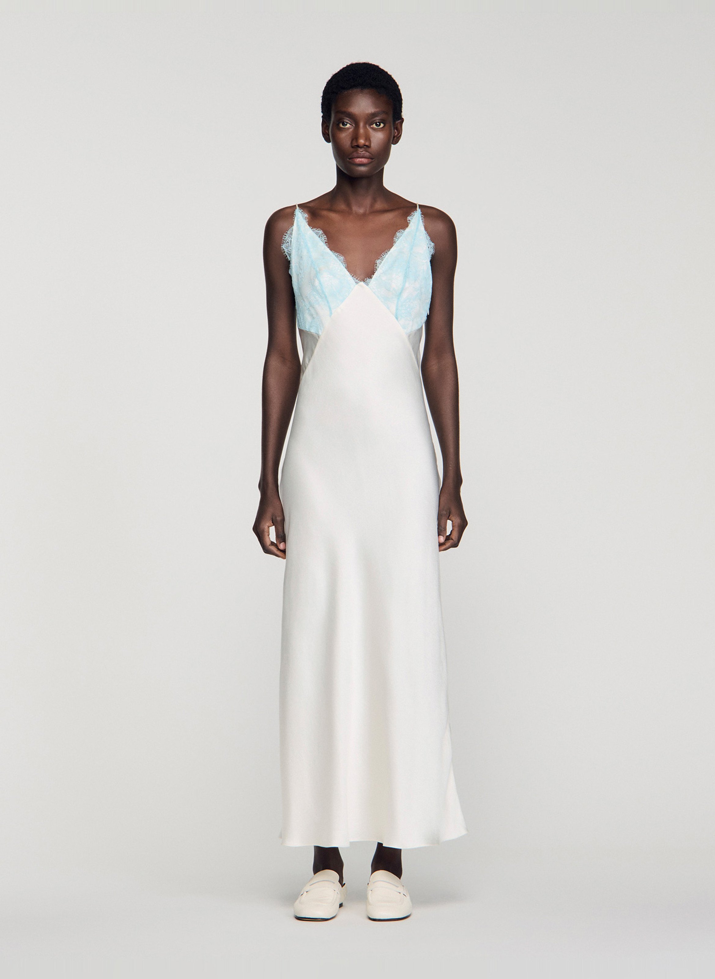 Robe longue col v SANDRO Beige