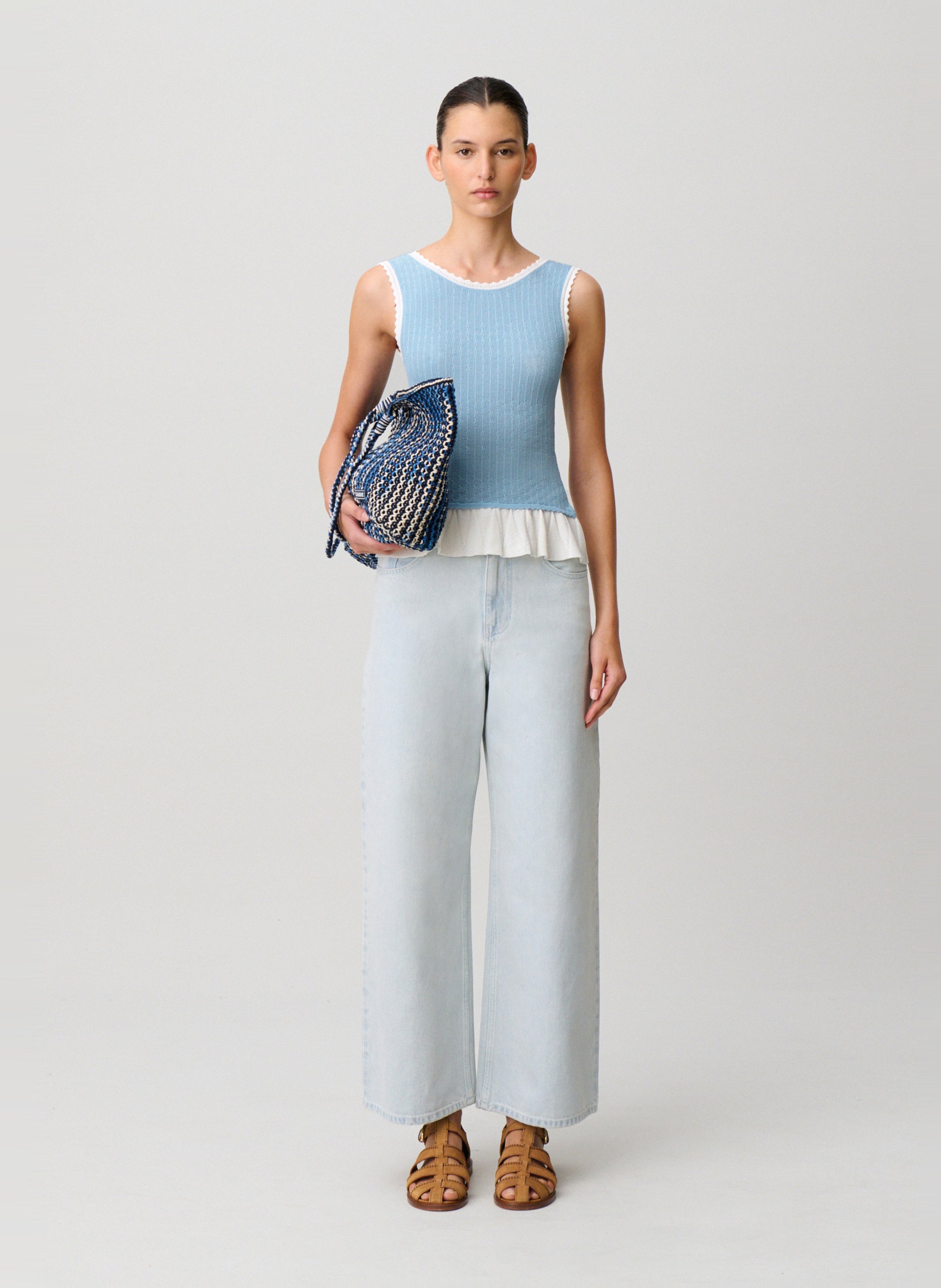 Top ajusté col rond en maille CLAUDIE PIERLOT Bleu