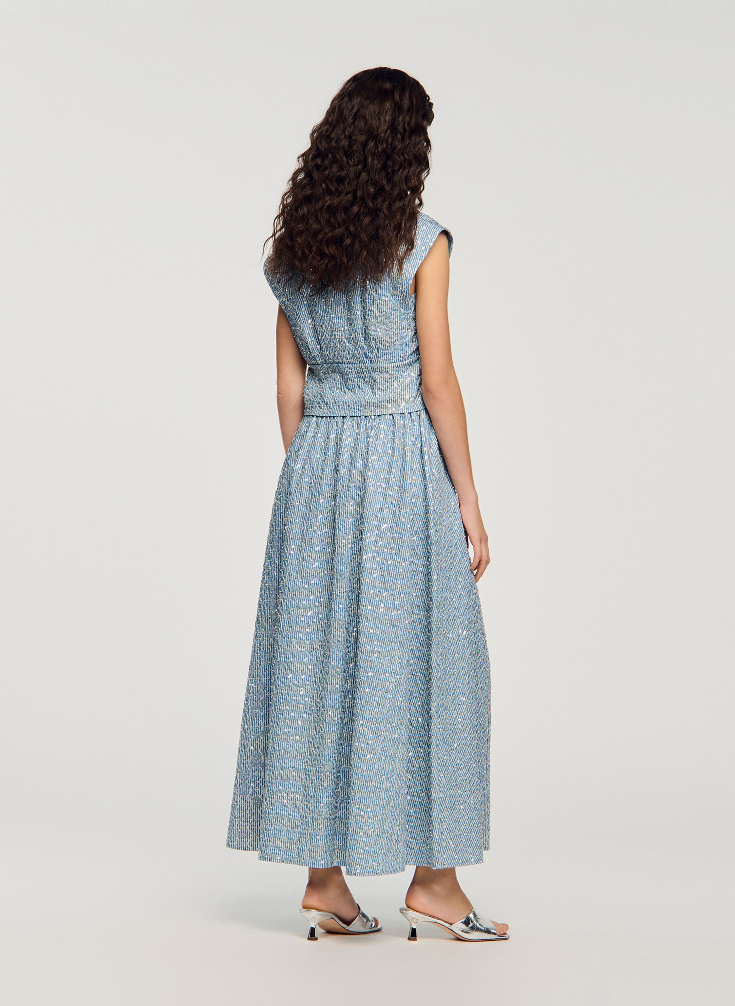 Jupe longue évasée à sequins SANDRO Bleu