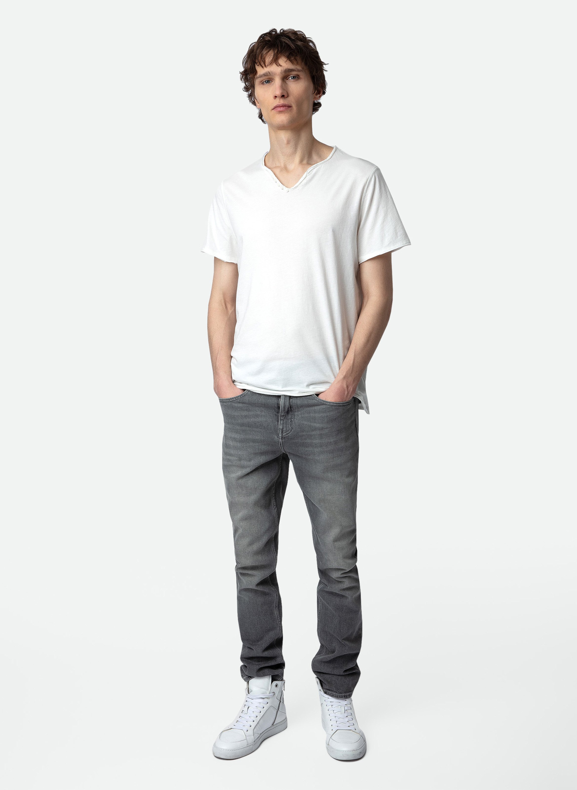Tee-shirt col tunisien regular-fit en coton monastir ZADIG&VOLTAIRE Wit