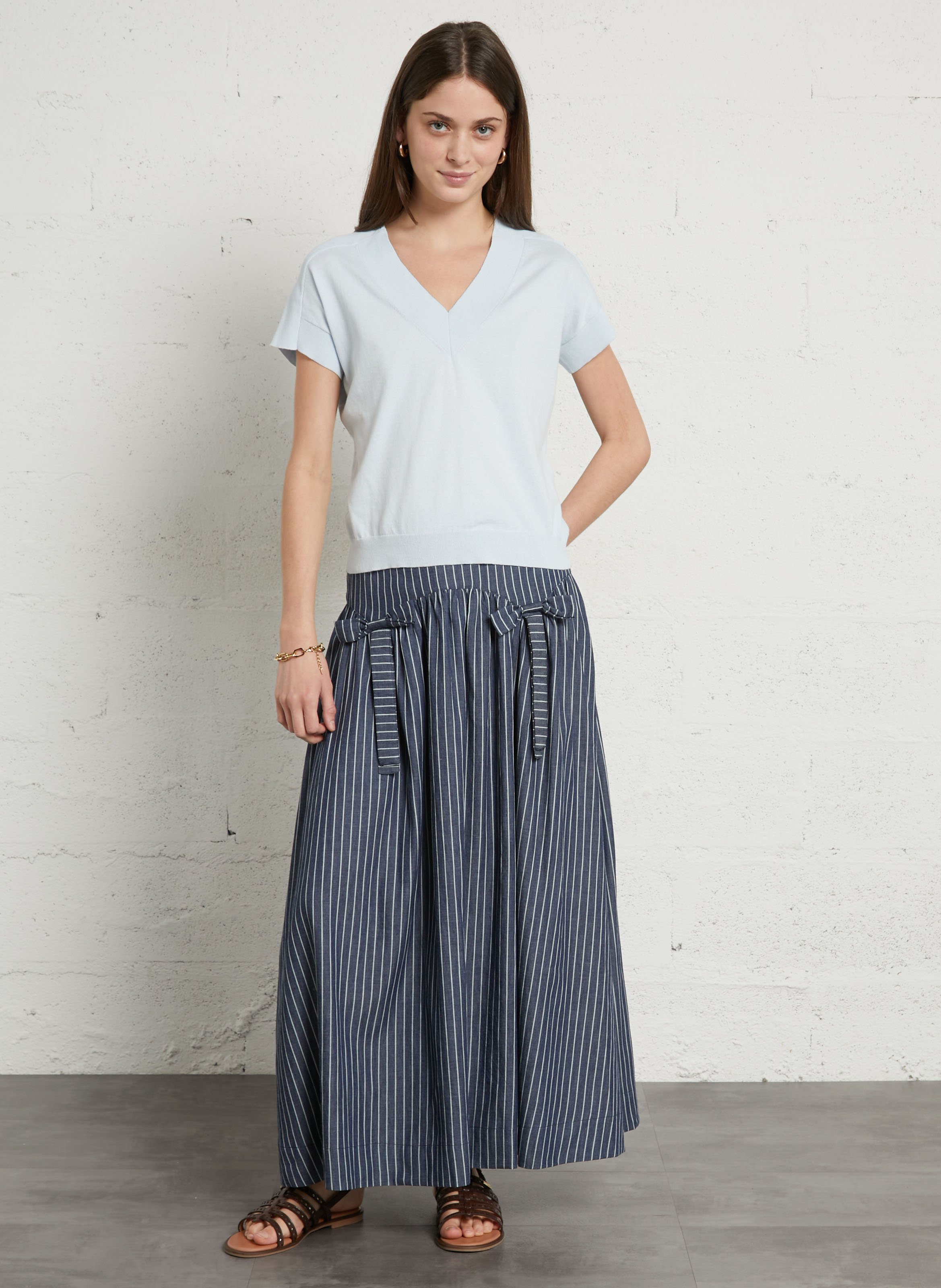 Top oversize col v en coton pretty | Bleu MAISON 123 Femme