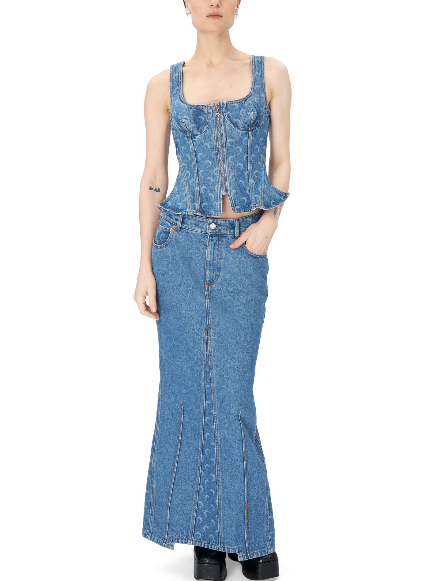 Haut bustier en jean à motif laser moon MARINE SERRE Bleu