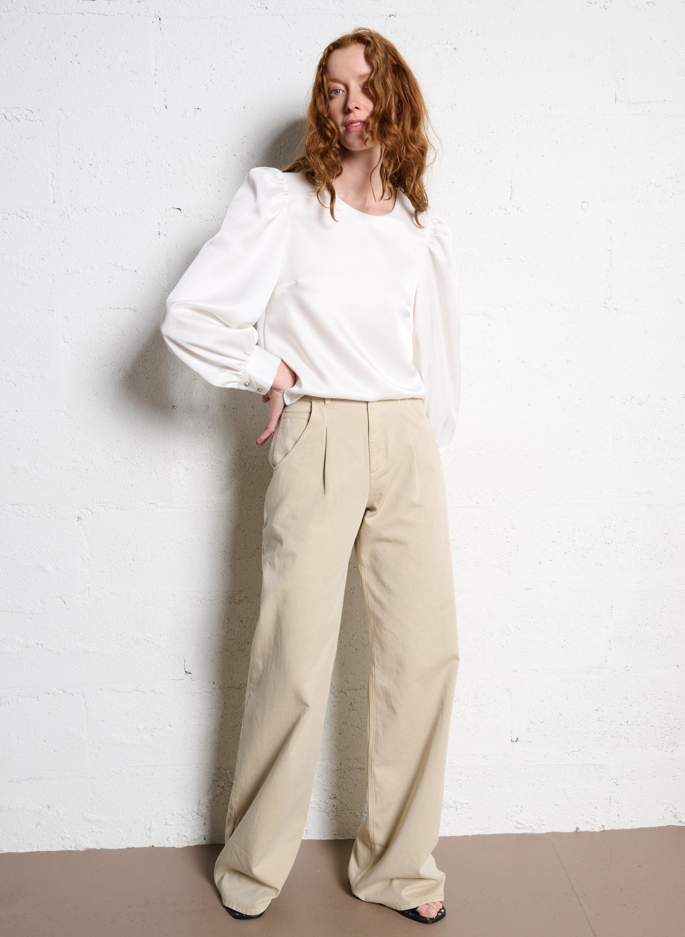 Top droit satiné col rond IKKS Blanc