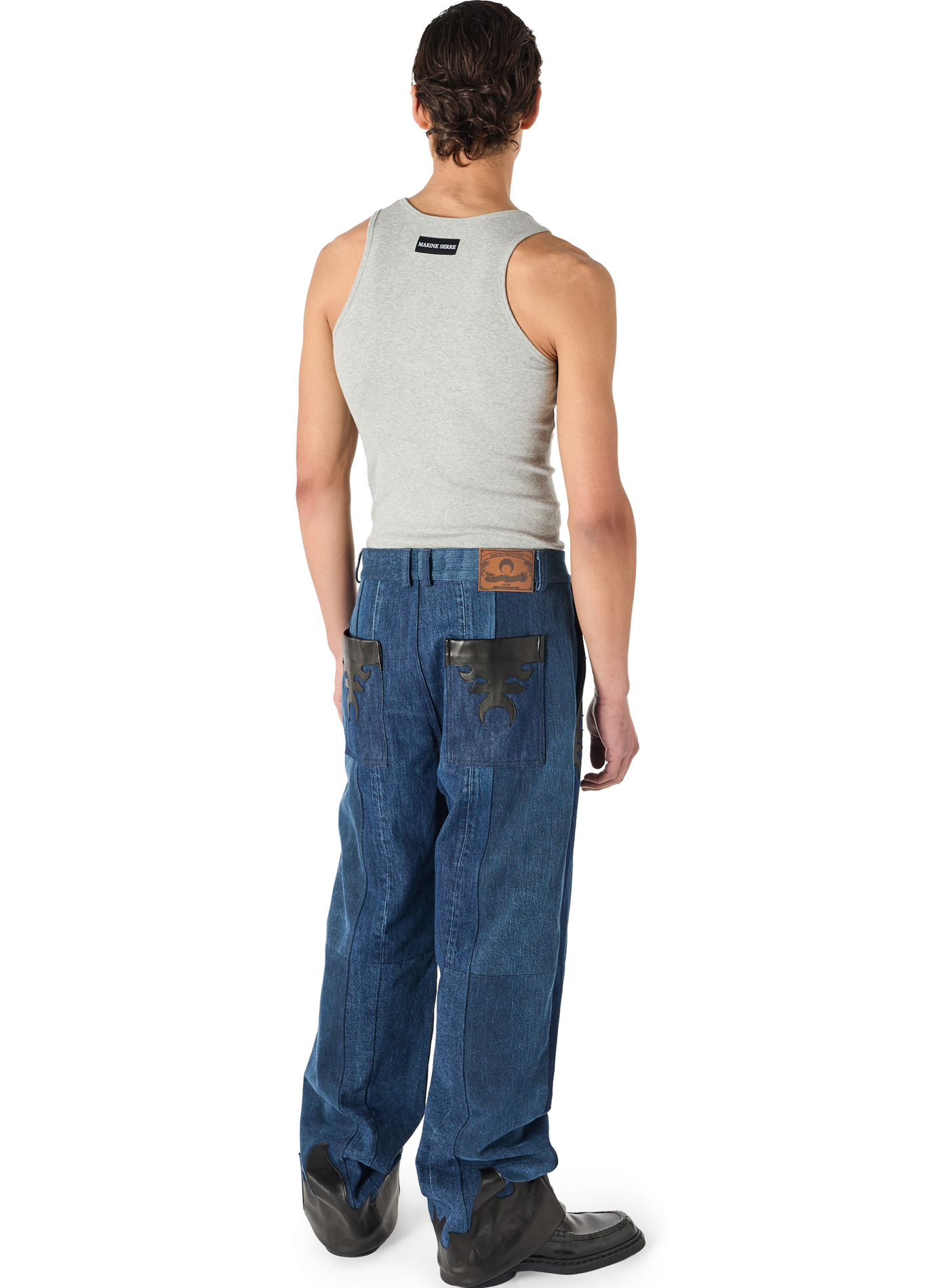 Baggy jeans van upcycled denim met leren accenten MARINE SERRE Blauw
