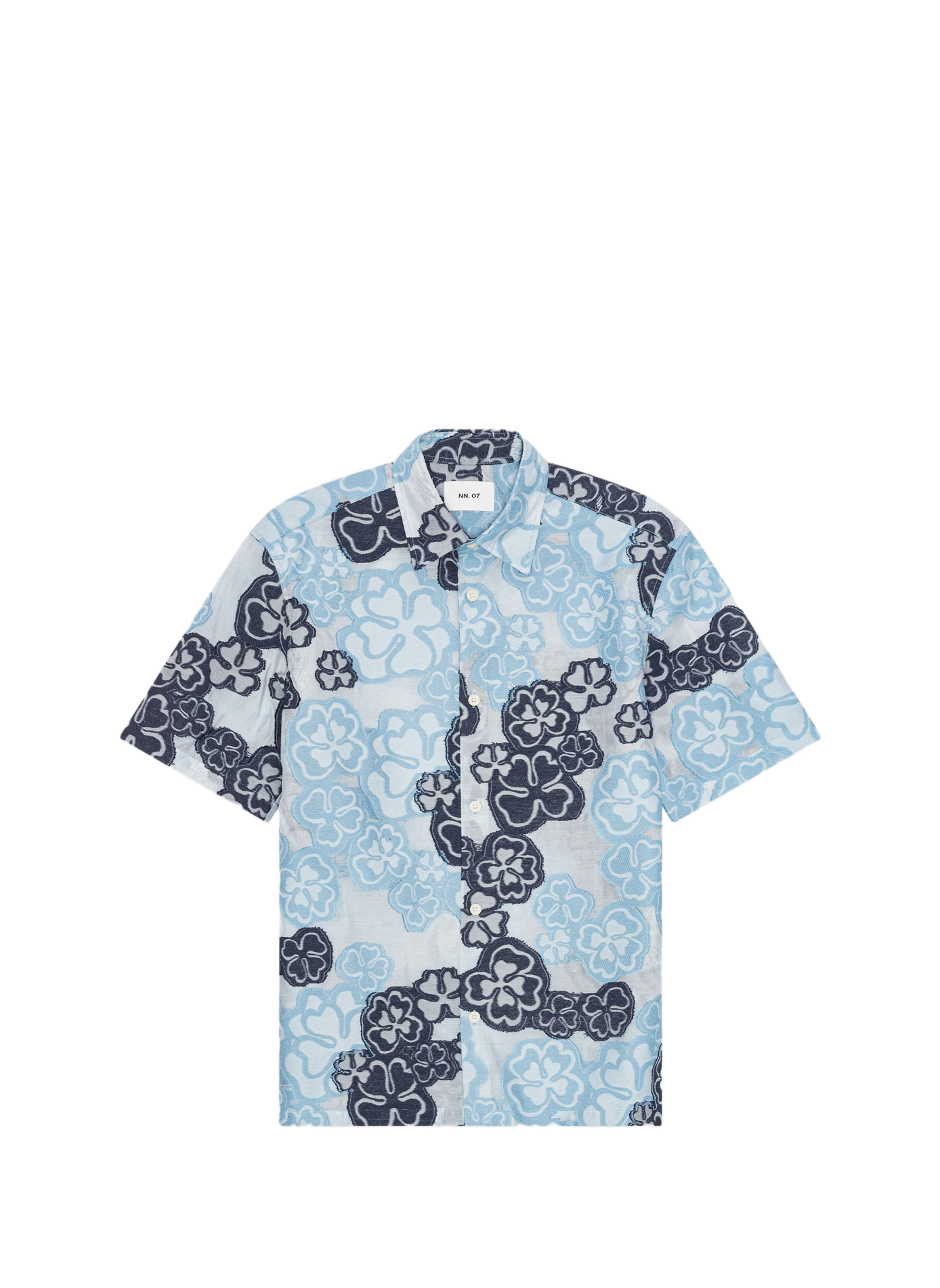 Shirt with embroidered panel in mixed cotton NN.07 Blue