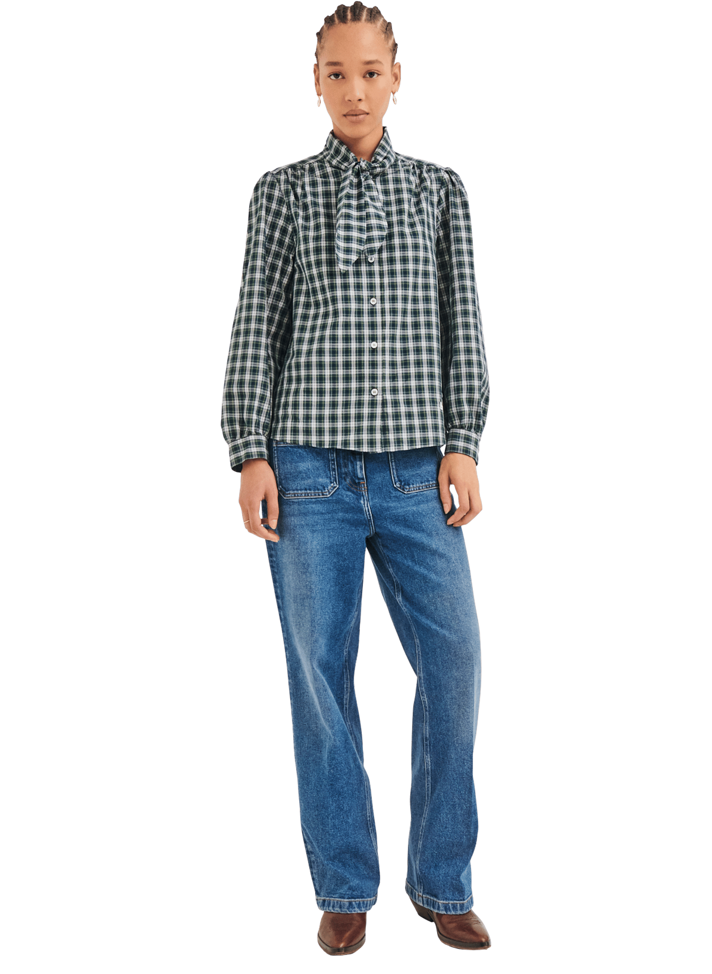 Chemise à carreaux et col cravate - linette PABLO Vert