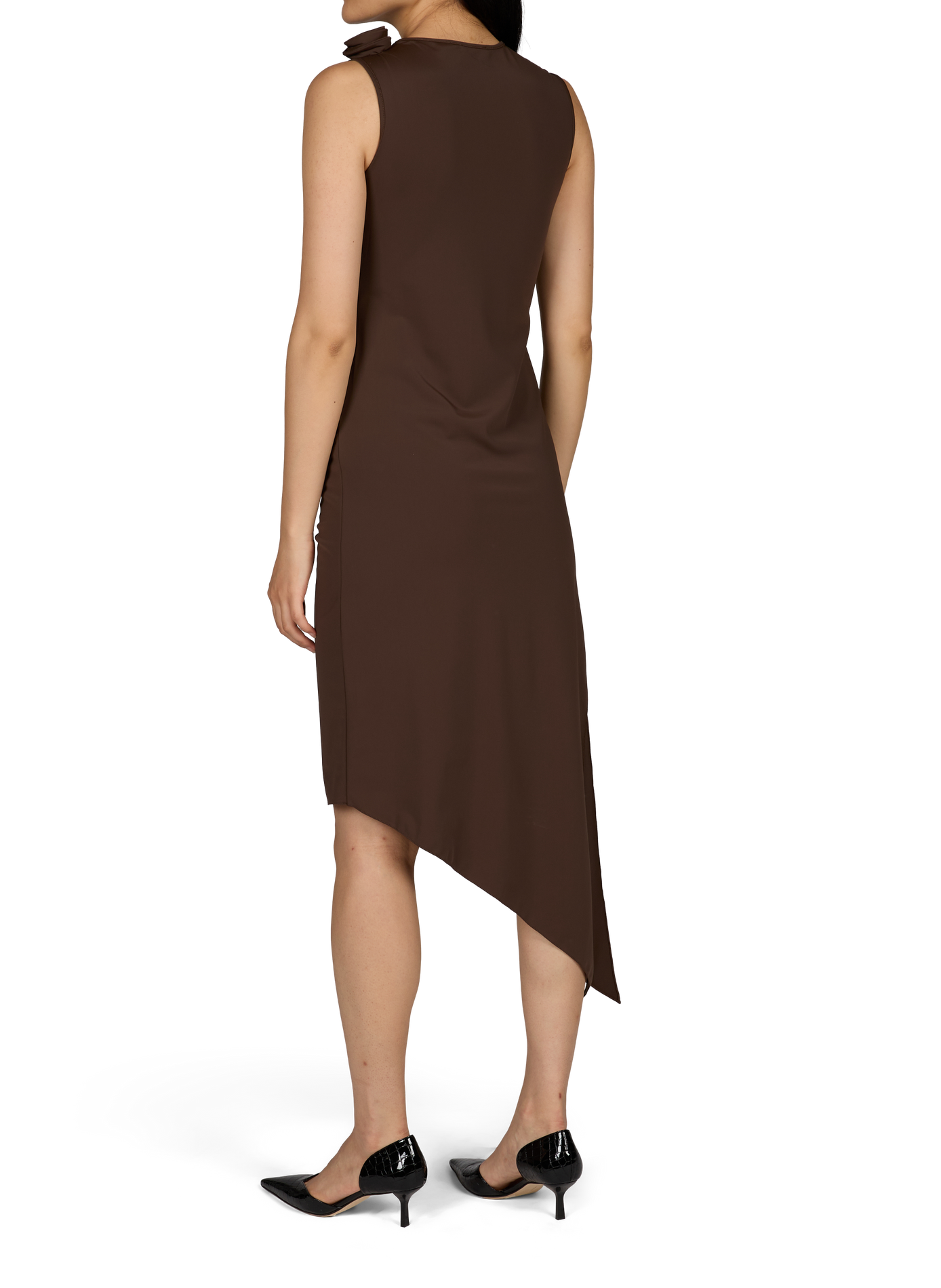 Jurk met bloemendetails en asymmetrische zoom COPERNI Bruin