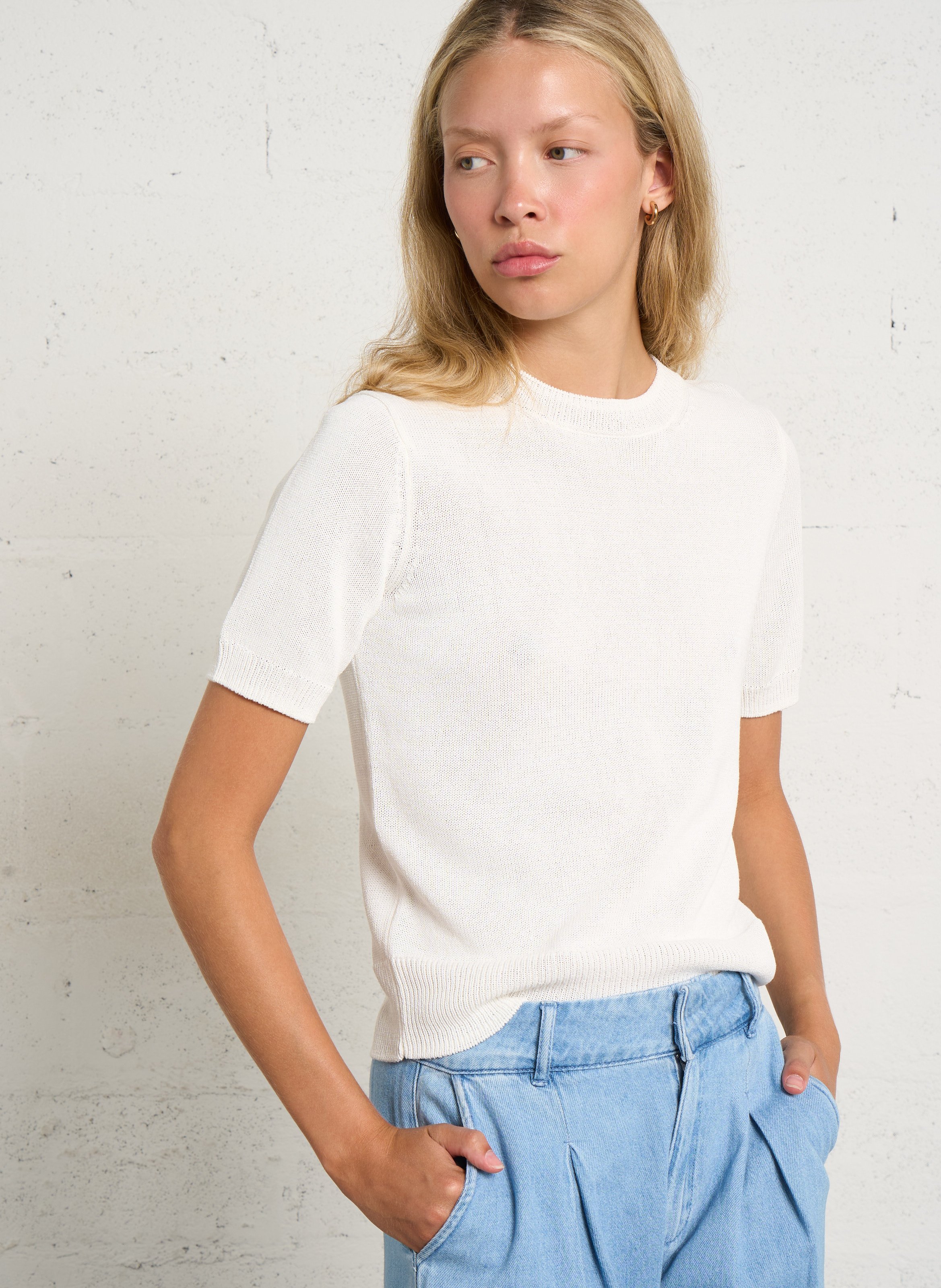 T-shirt col rond en coton mélangé amanda  Ecru