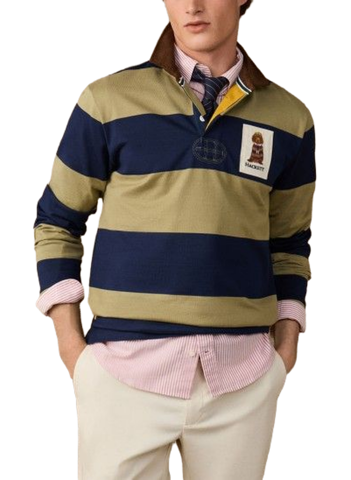 Long-sleeved cotton polo shirt HACKETT Blue