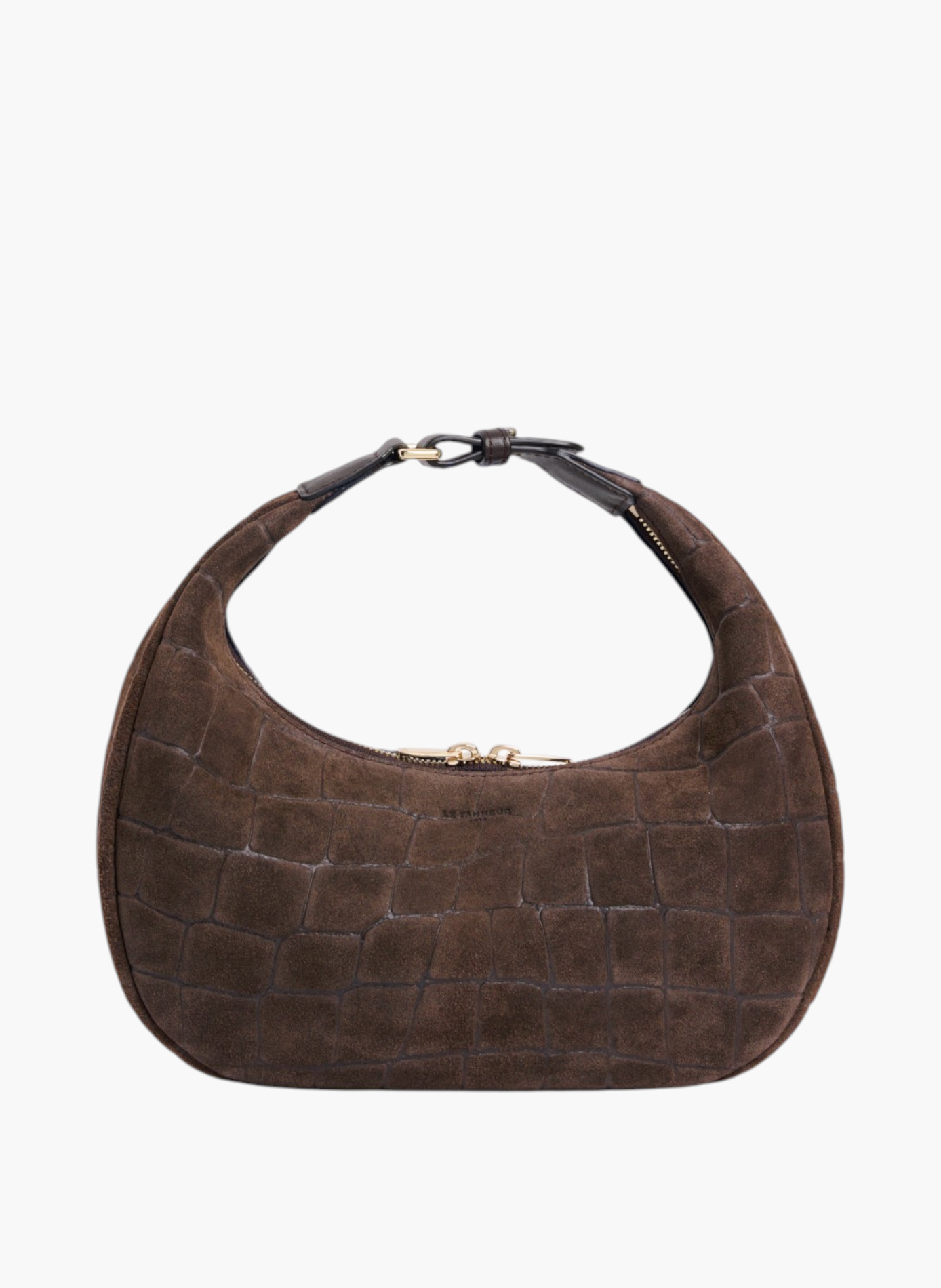 Petit sac hobo juliette en cuir refente de velours embossé crocodile LE TANNEUR Marron