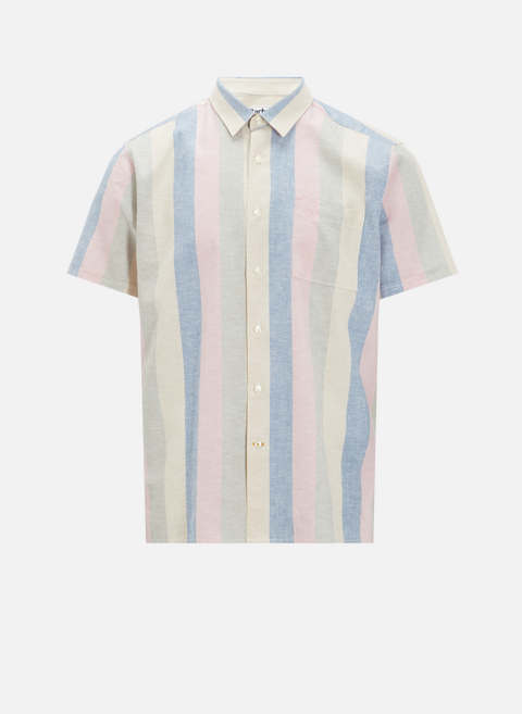 قميص من القطن والكتان مقلم، متعدد الألوان 