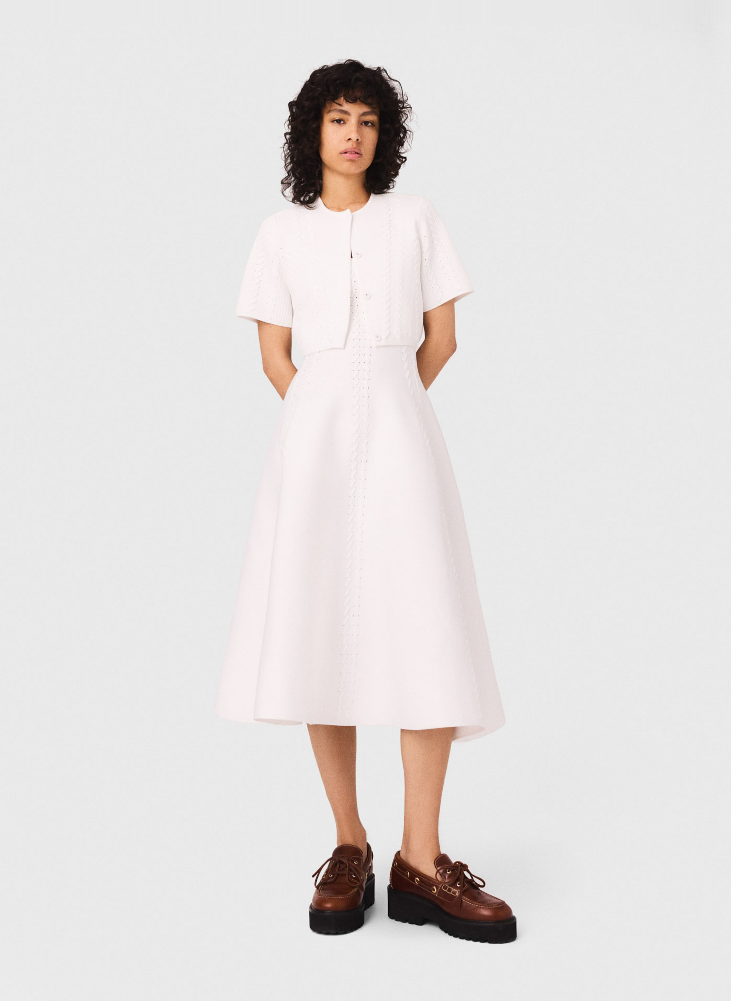 Cardigan court en maille tressée MAJE Blanc