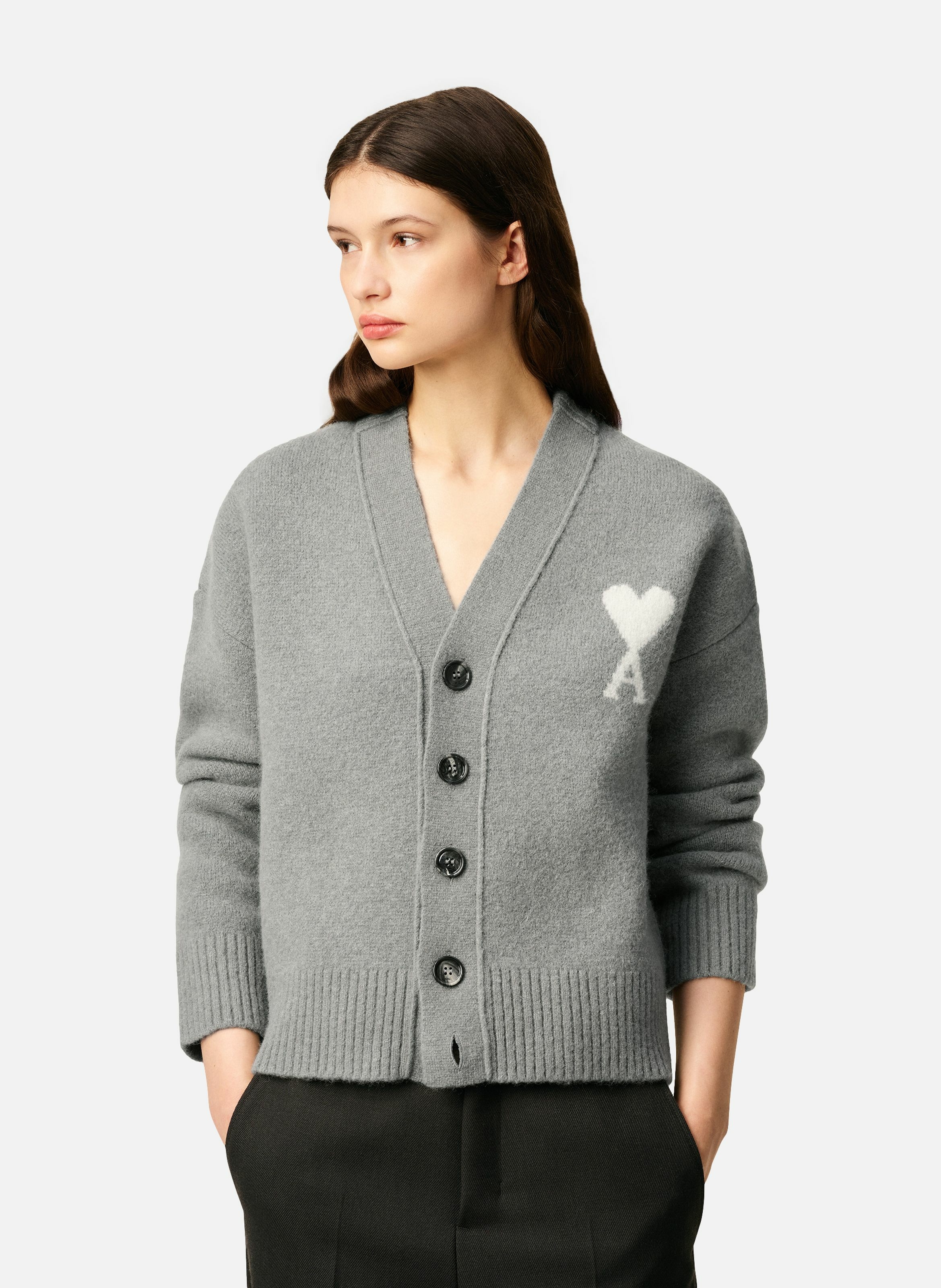 Cardigan ami de coeur en alpaga unisexe AMI PARIS Gris