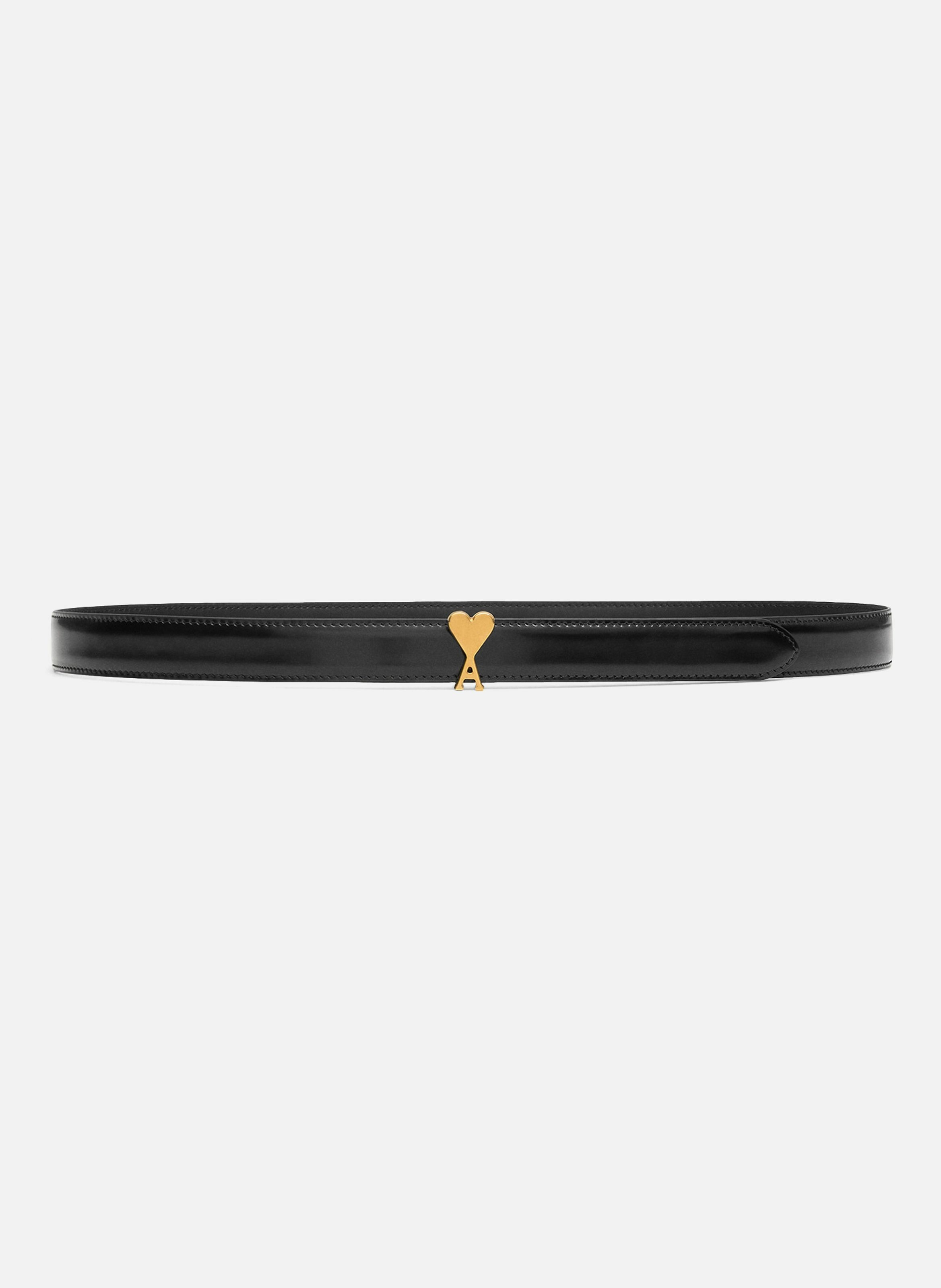 Ceinture boucle ami de coeur 25mm en cuir glacé unisexe AMI PARIS Noir