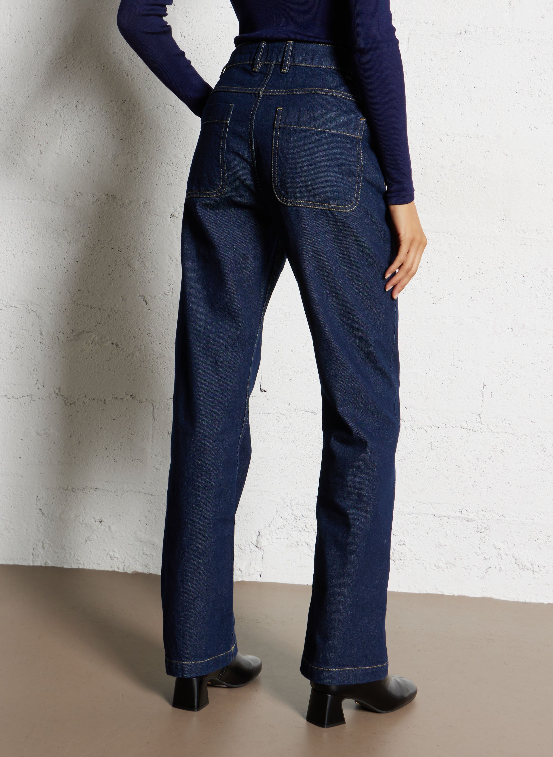 Jean évasé taille haute en coton heritage ARMOR-LUX Bleu