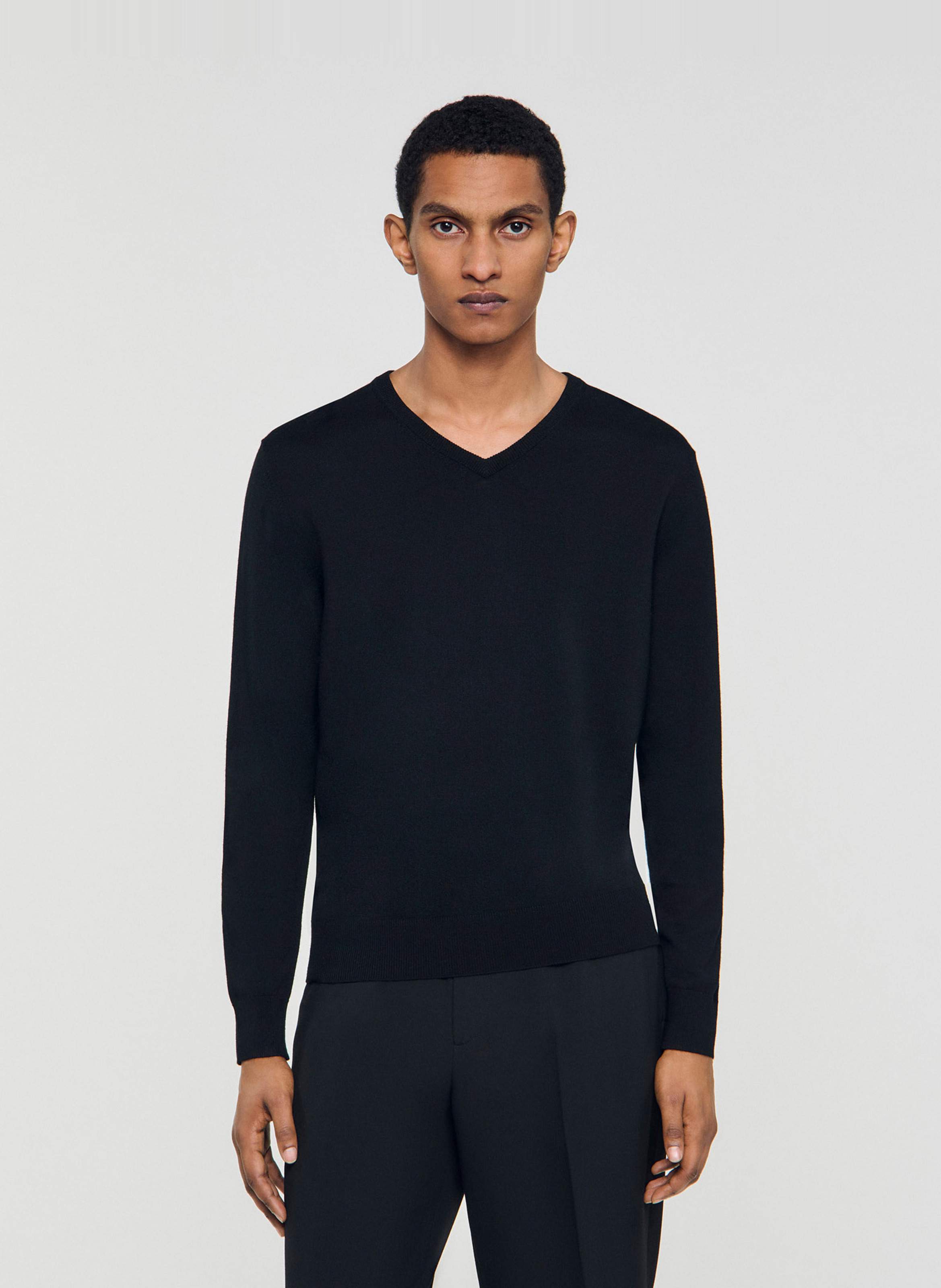 Pull col rond en laine mélangée SANDRO Noir