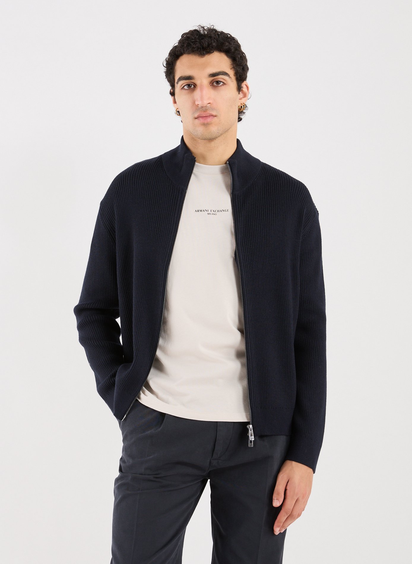 ARMANI EXCHANGE Ribbed wool and cotton blend vest Blue