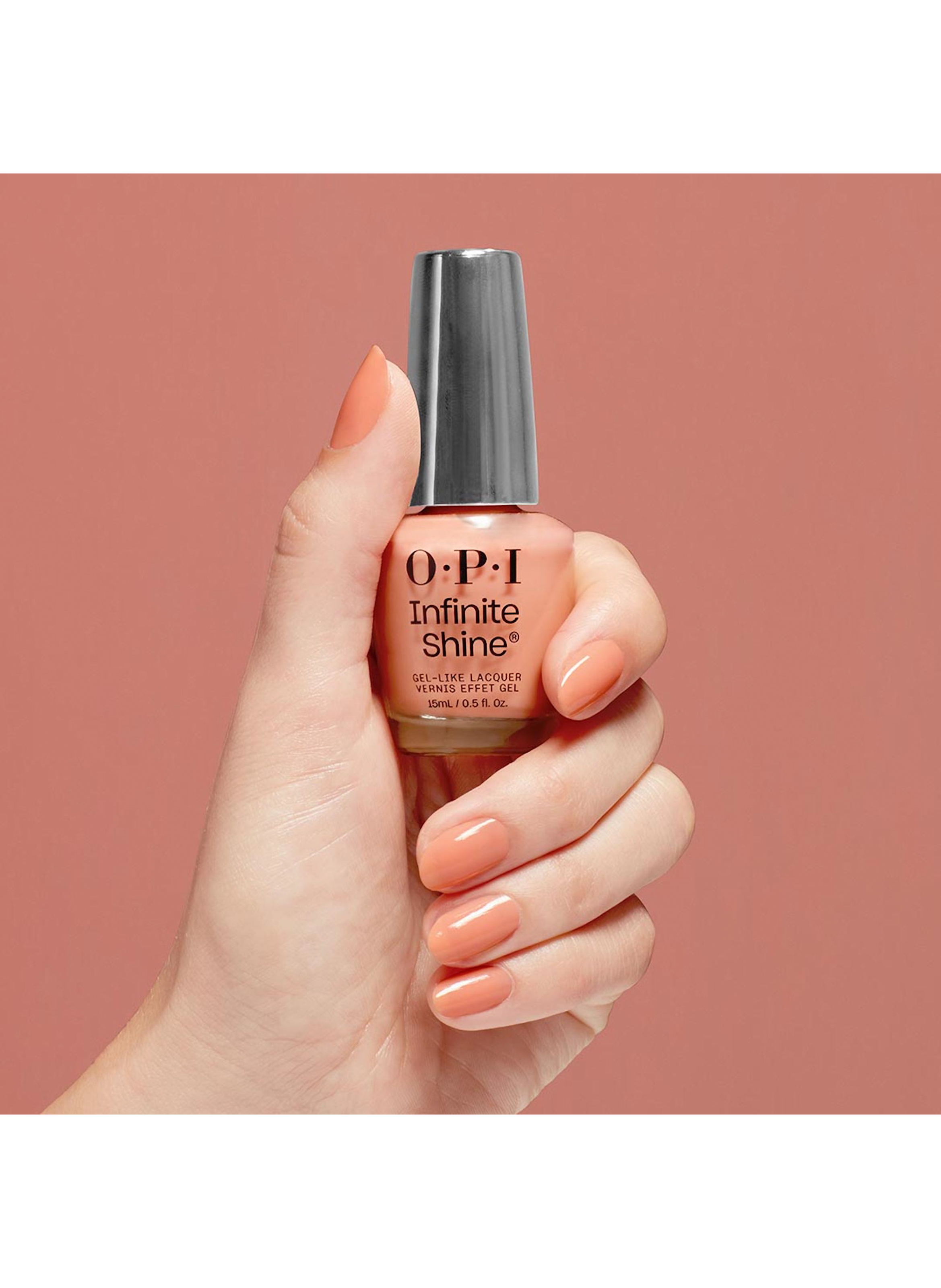 On a Mission
Infinite Shine
Long-lasting gel effect nail polish OPI Orange
