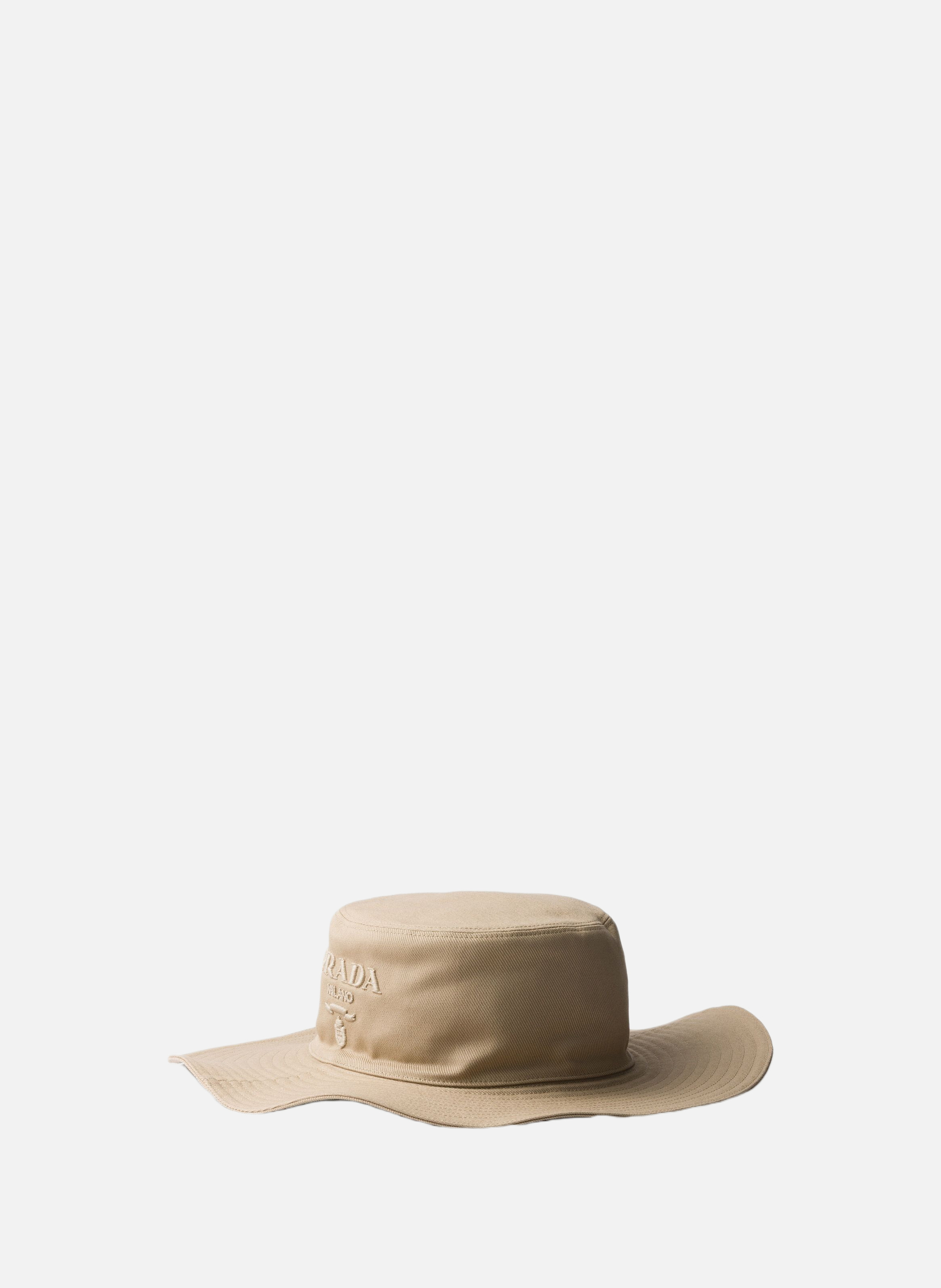 Chapeau à bord large en coton PRADA Beige