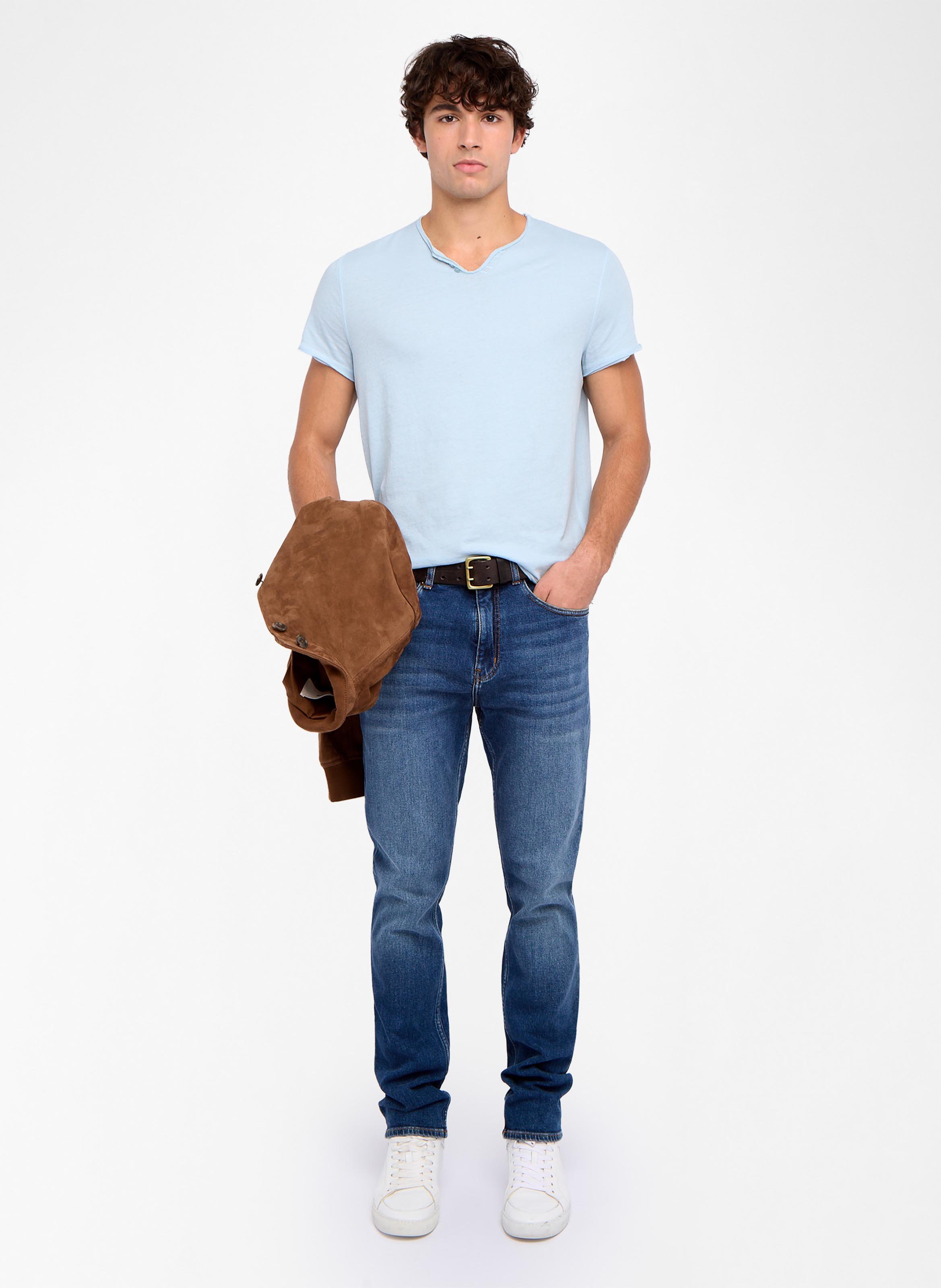 Tee-shirt droit col tunisien en coton monastir ZADIG&VOLTAIRE Bleu