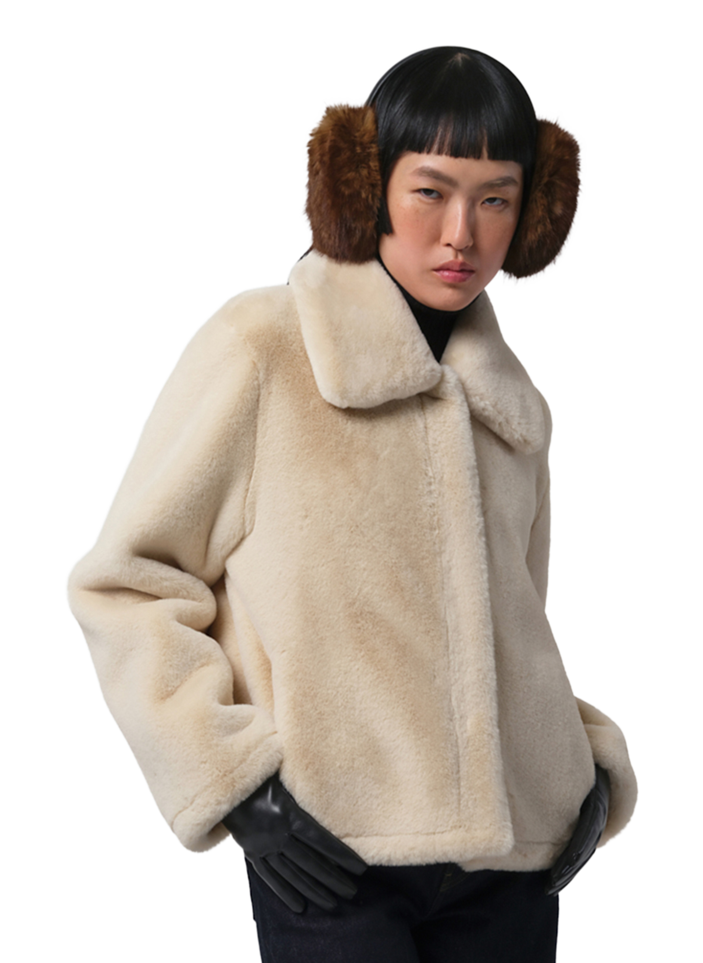 APPARIS Manteau à col classique en fourrure Blanc