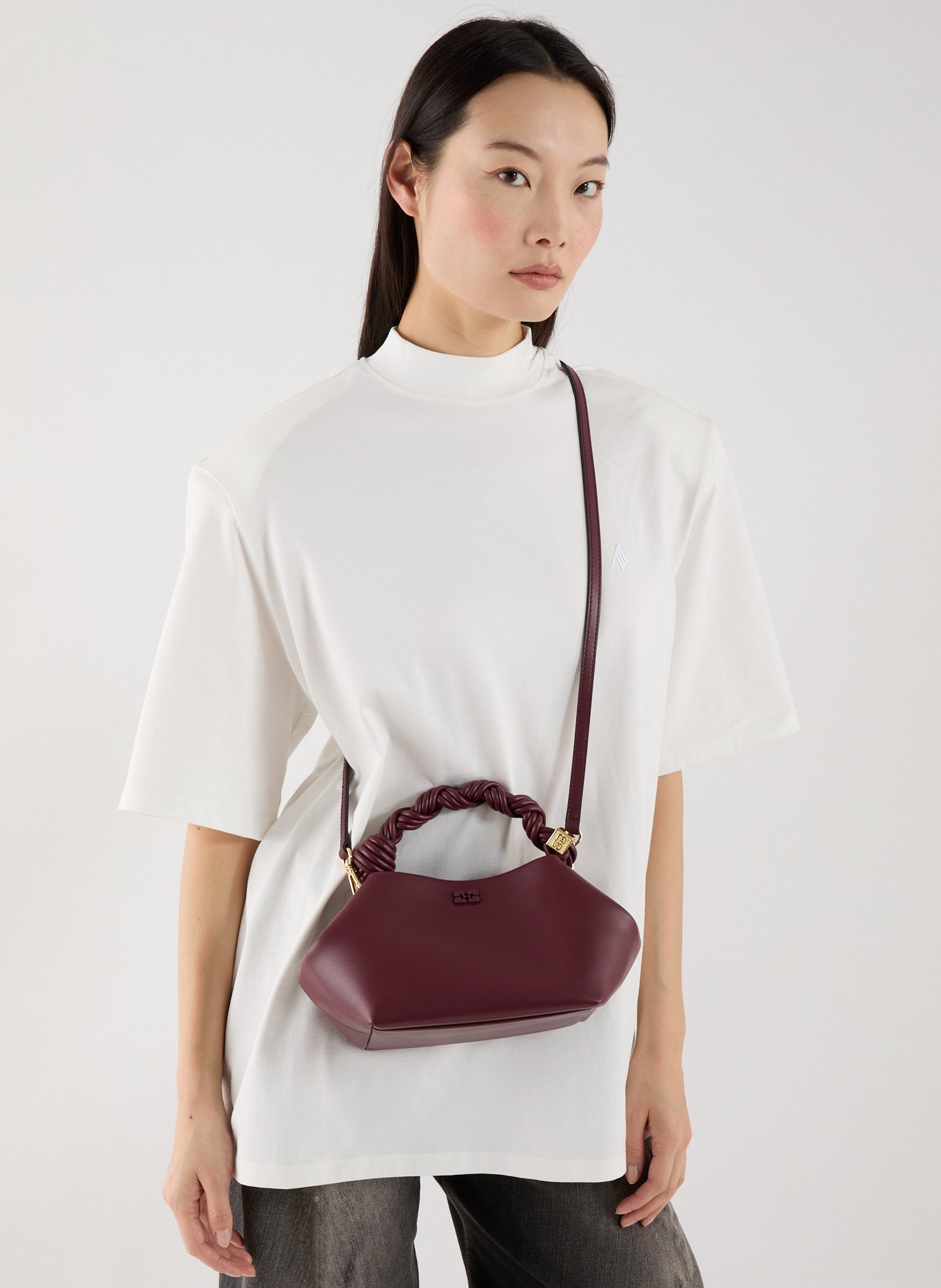 Sac à main en cuir mélangé GANNI Rouge