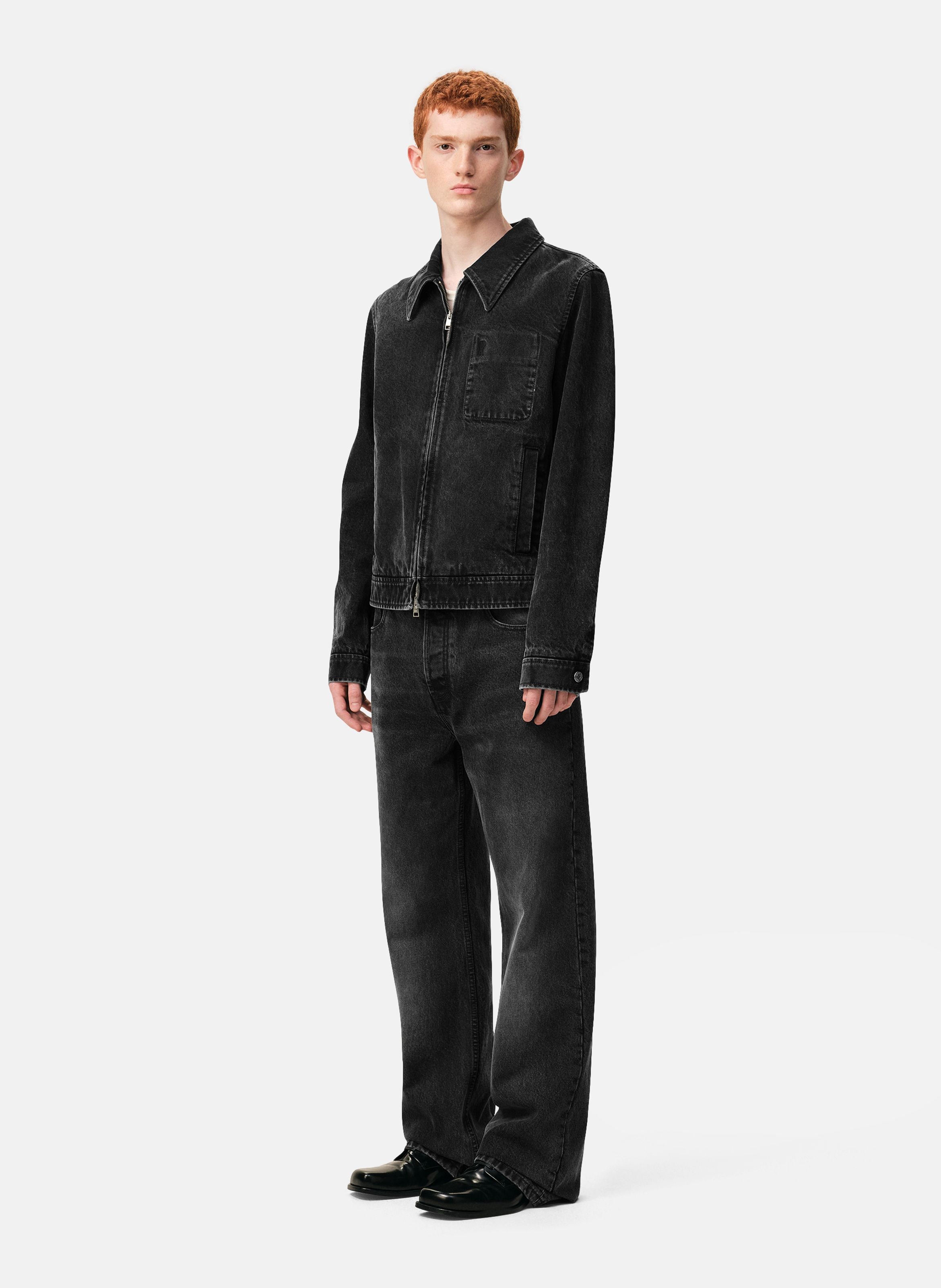 Blouson zippé ami de coeur ton sur ton en coton AMI PARIS Gris