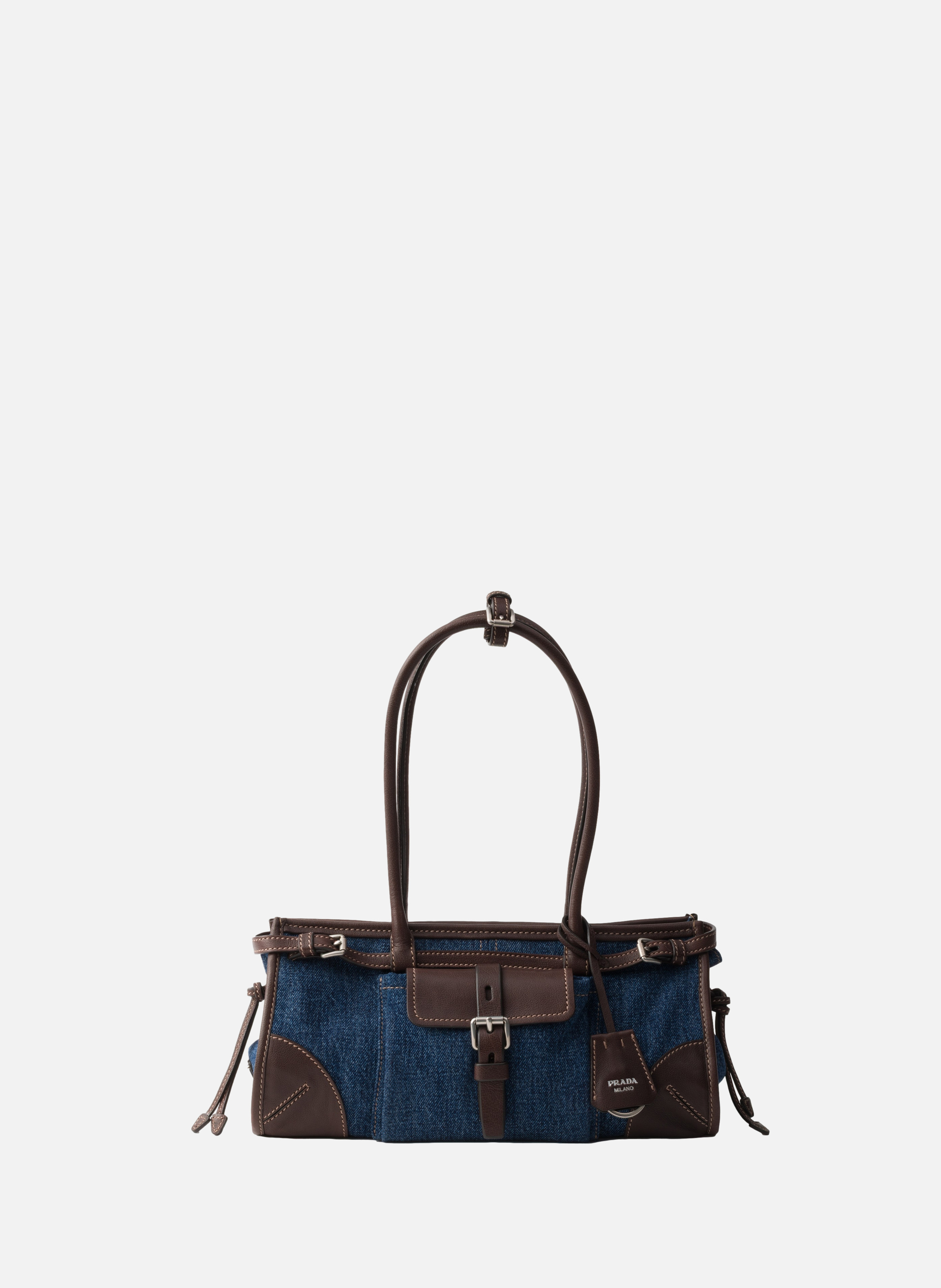 Sac à main prada bonnie en denim et cuir de taille PRADA Bleu