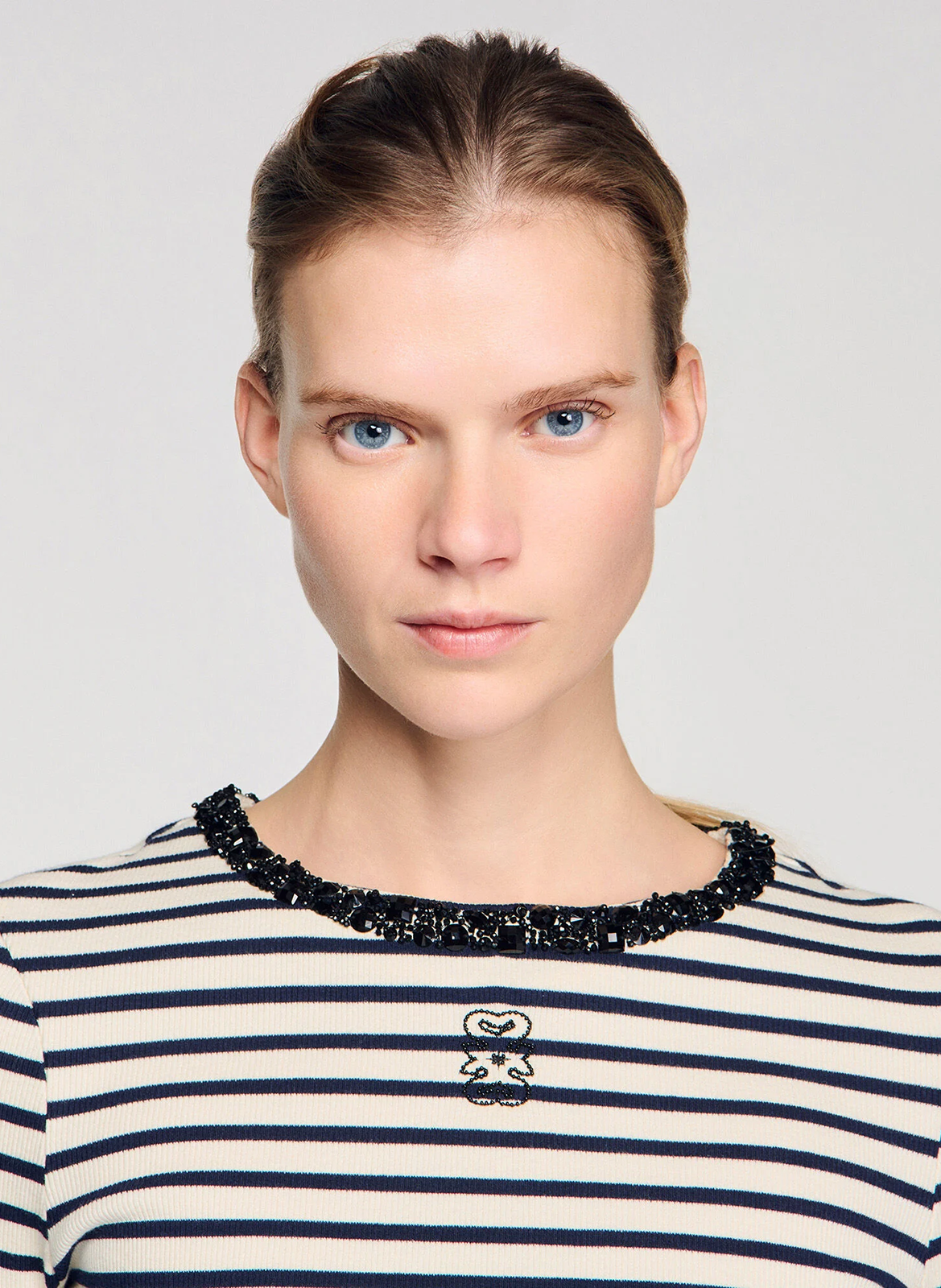 Tee-shirt col rond en coton mélangé SANDRO Bleu