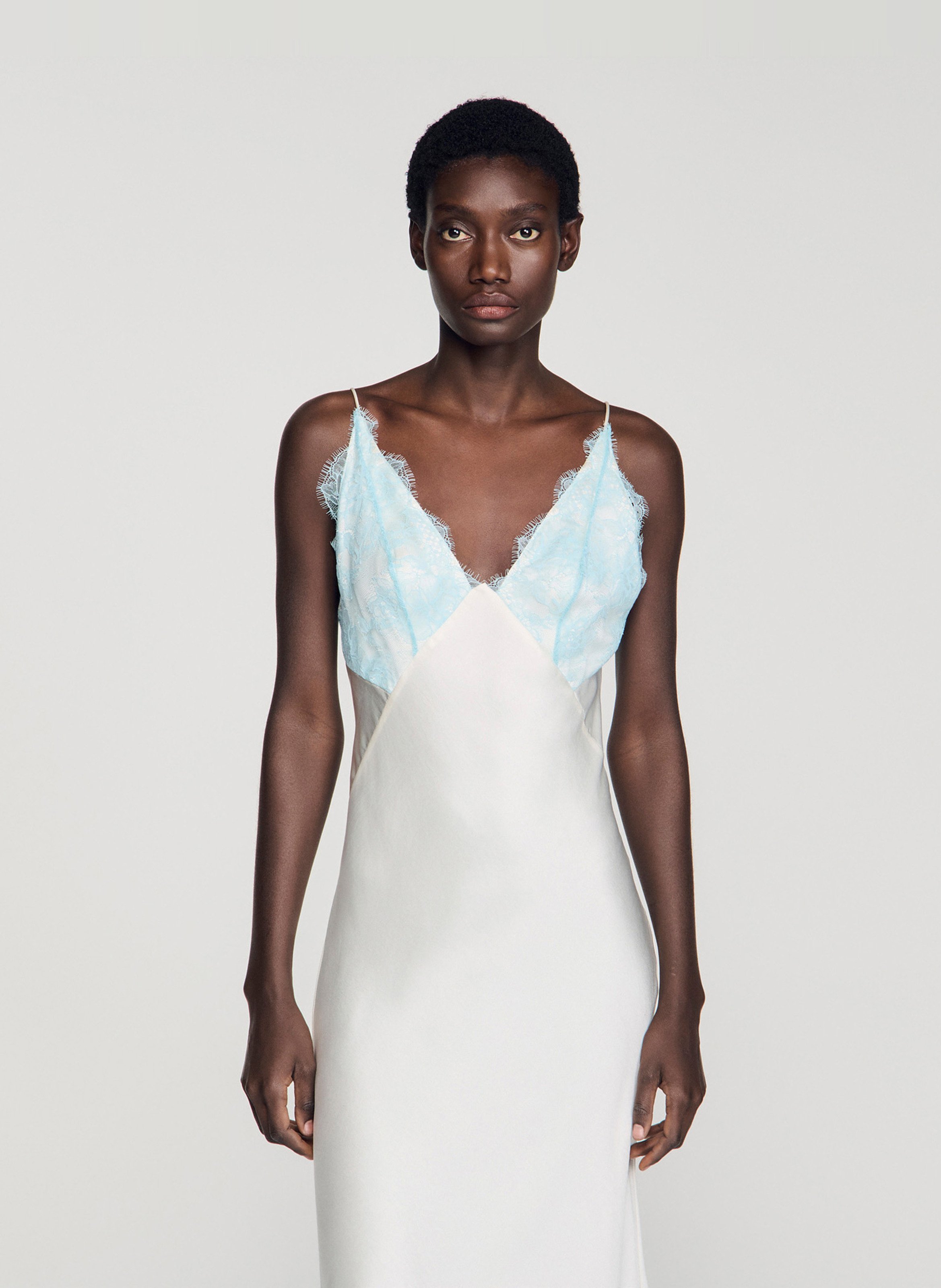 Robe longue col v SANDRO Beige