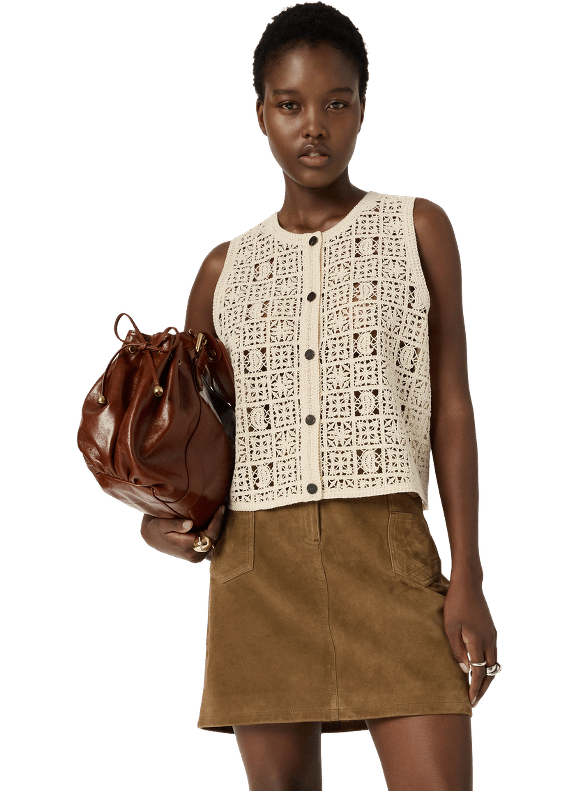 Gilet sans manche en guipure - CHADIA GERARD DAREL Beige