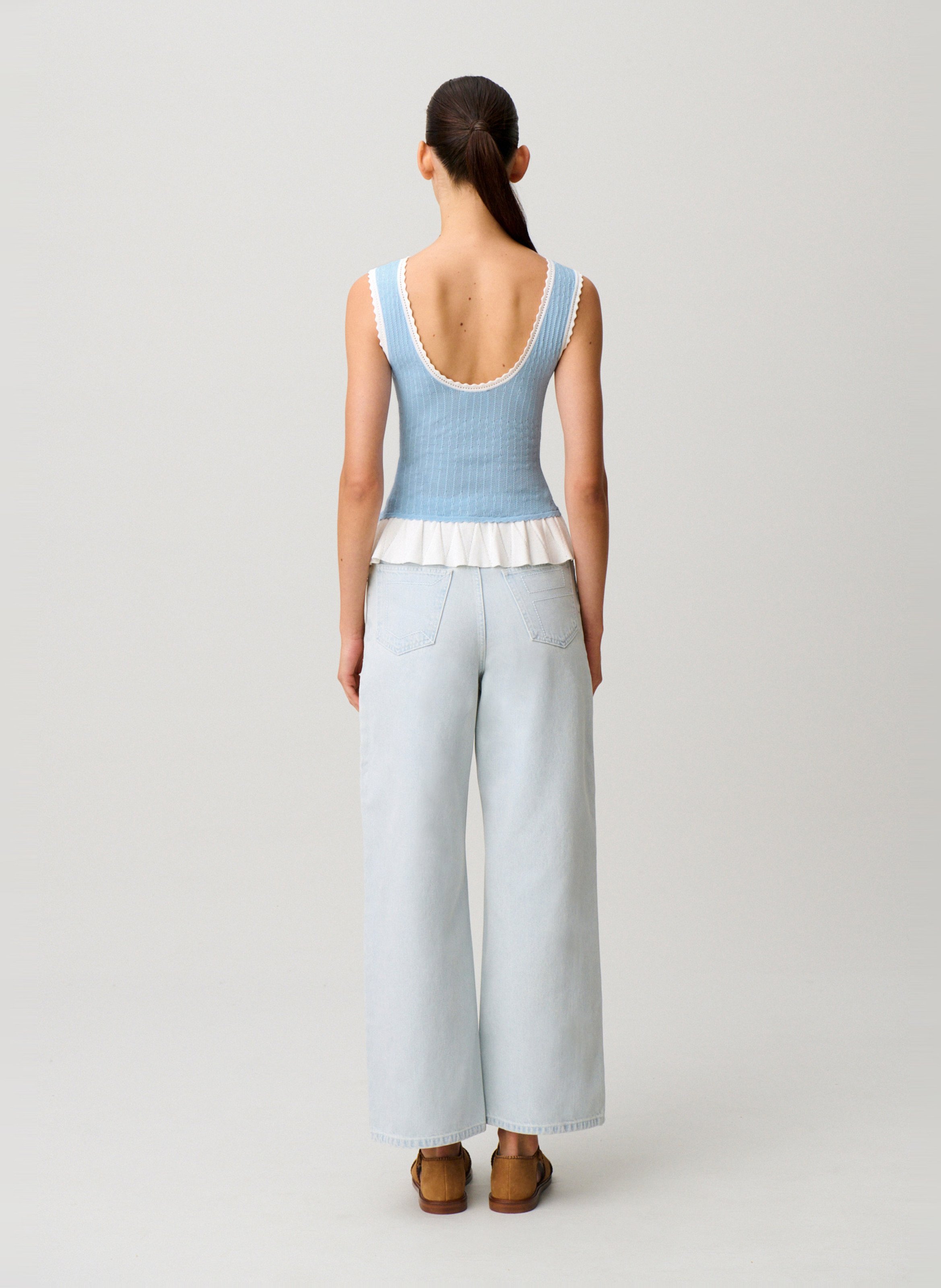 Top ajusté col rond en maille CLAUDIE PIERLOT Bleu