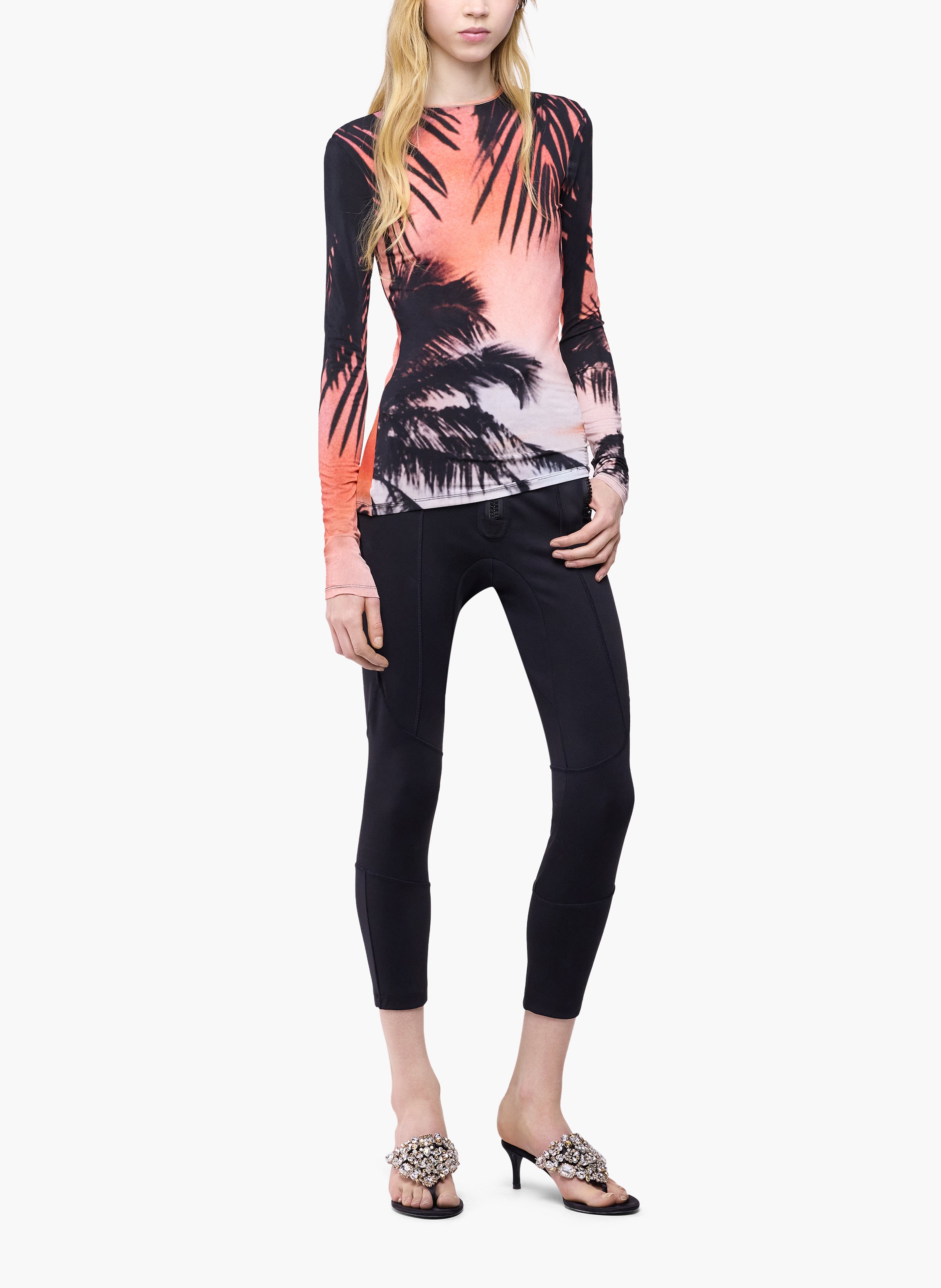 Top à manches longues en jersey seconde peau imprimé orage RABANNE Orange