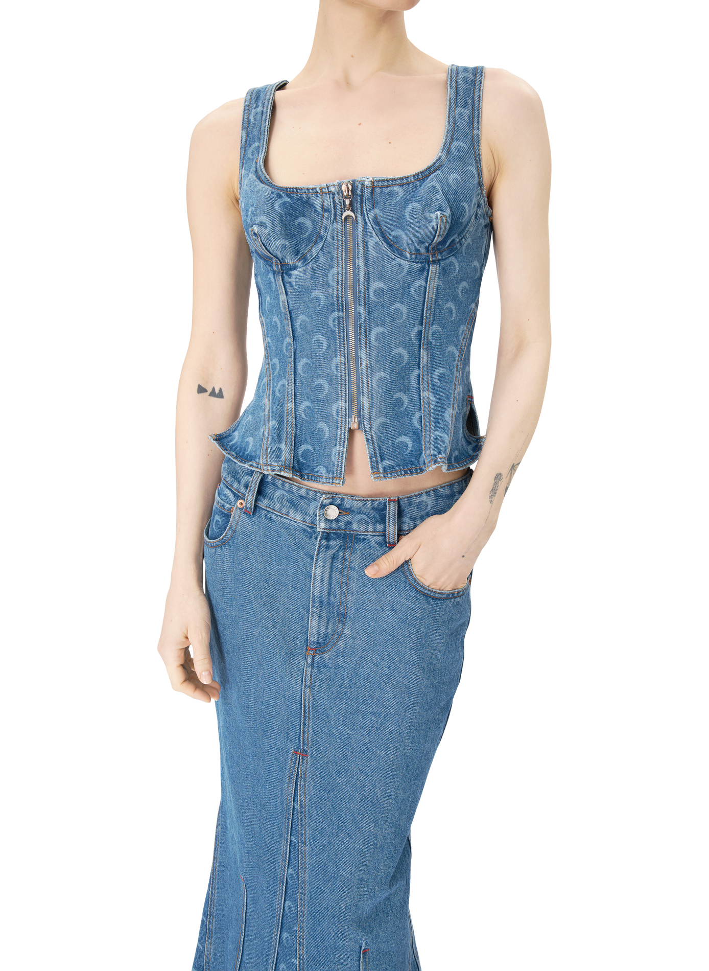 Haut bustier en jean à motif laser moon MARINE SERRE Bleu