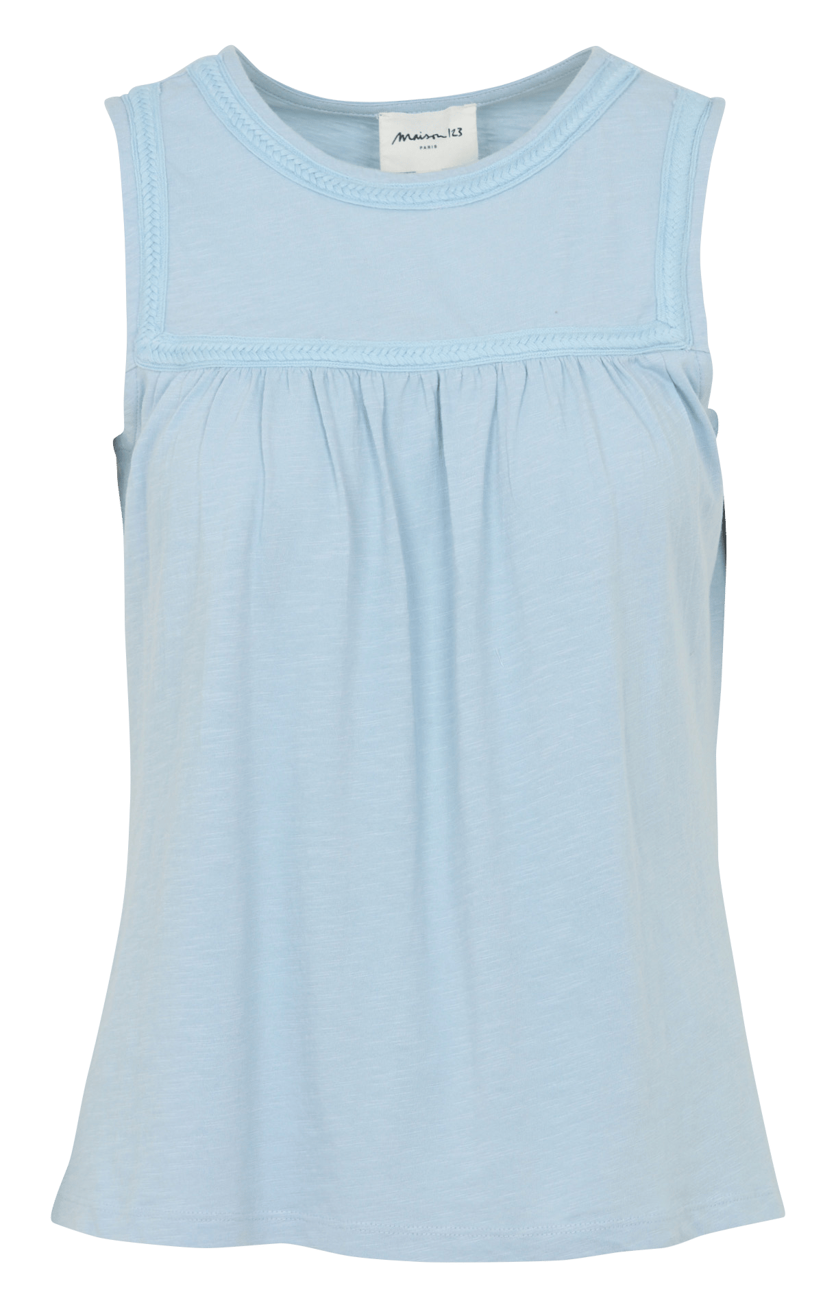 Top col rond en coton lison MAISON 123 Bleu