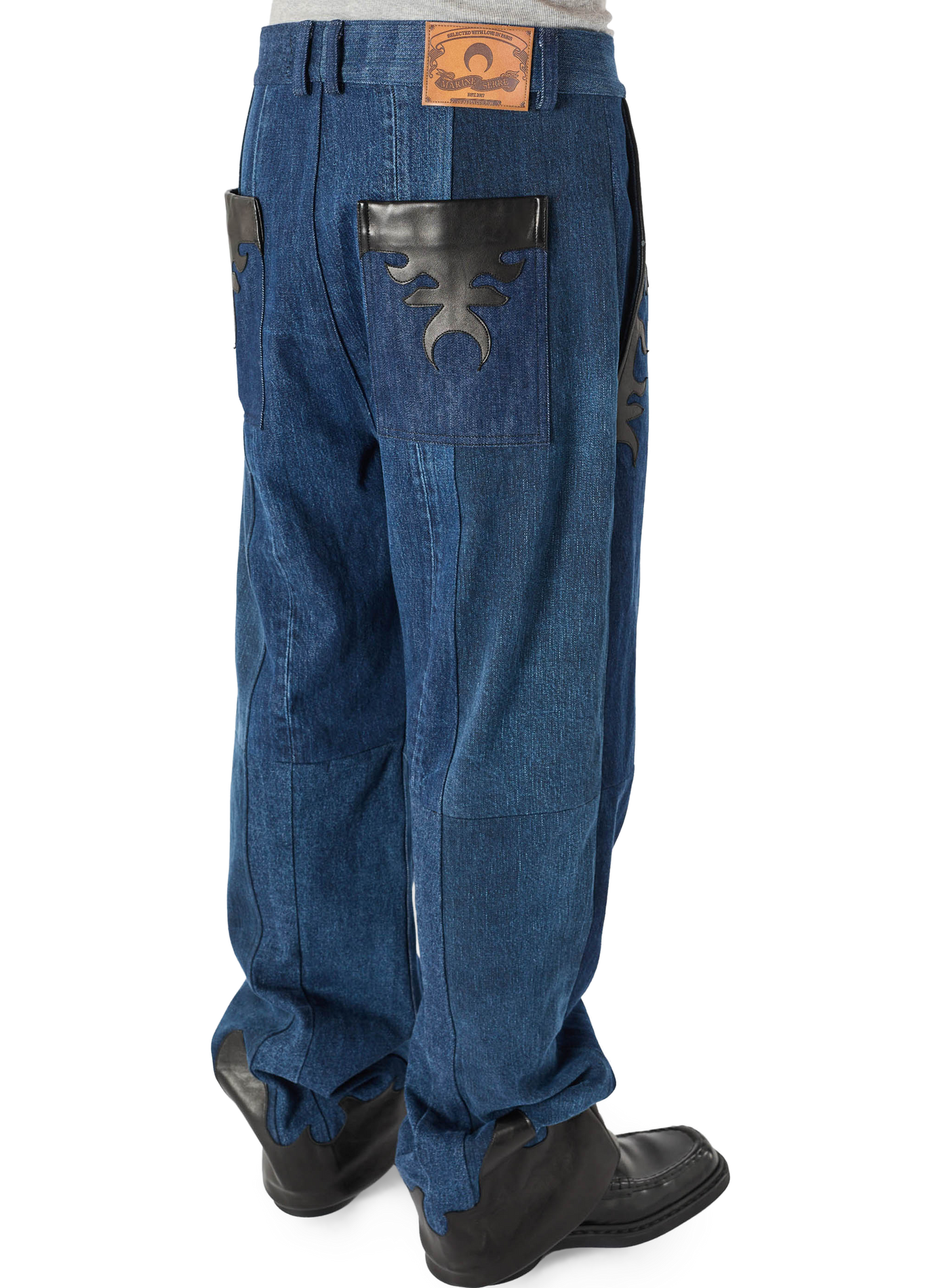 Baggy jeans van upcycled denim met leren accenten MARINE SERRE Blauw