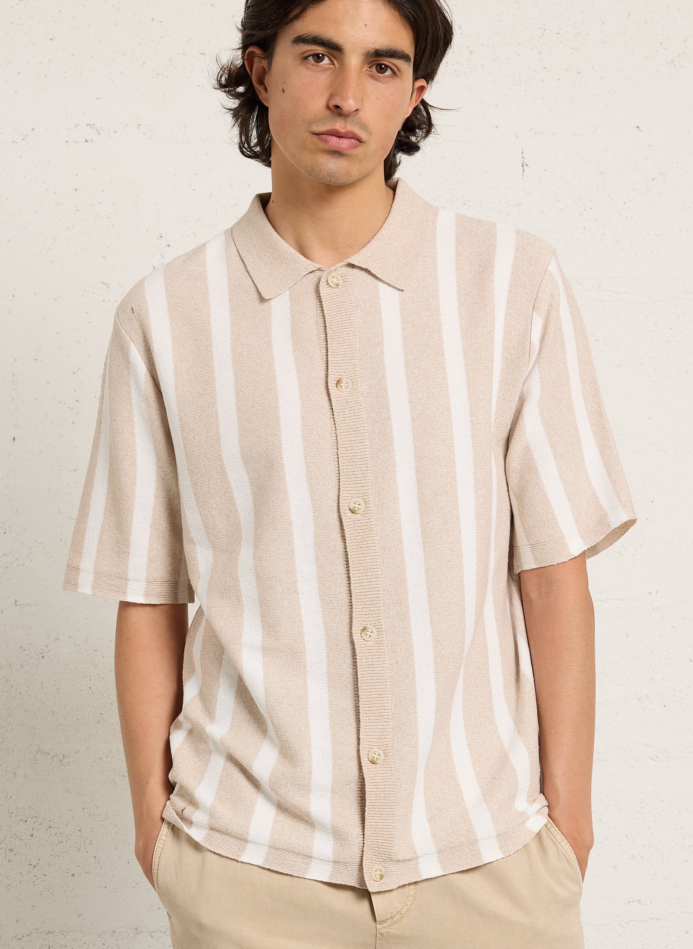 Chemise col classique en coton mélangé IKKS Beige