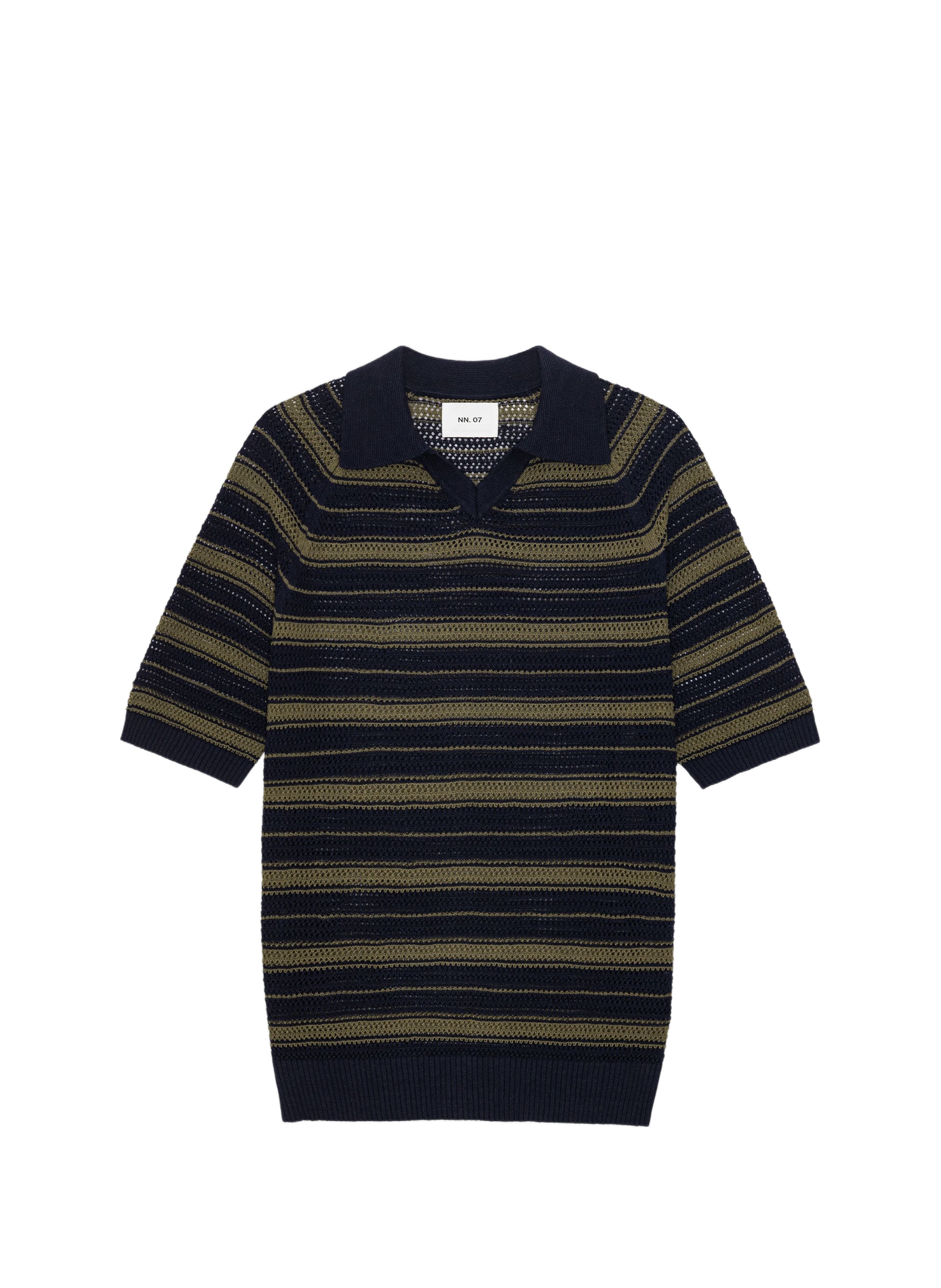 Striped polo in openwork knit of cotton and linen NN.07 Black