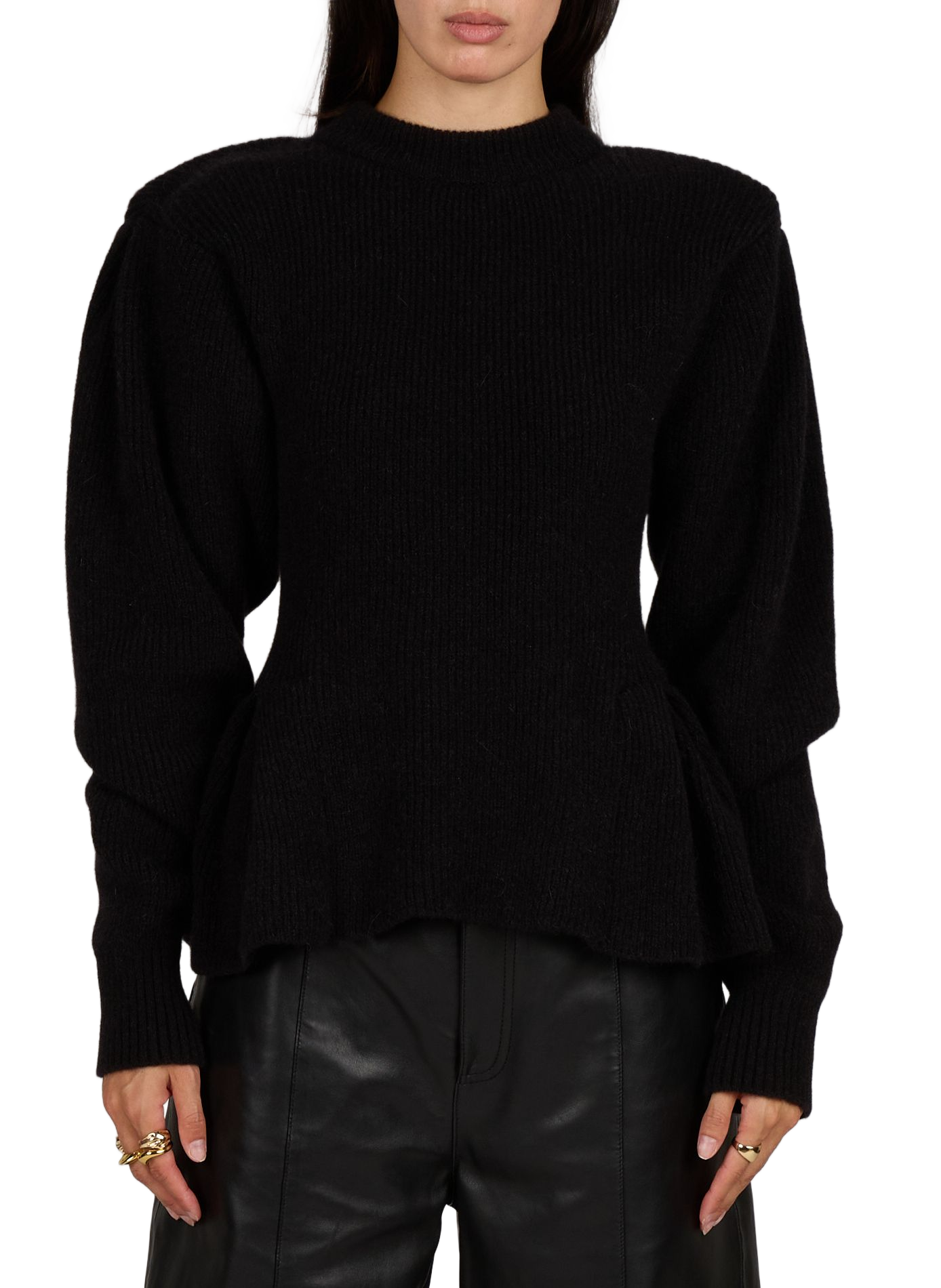 Pull en maille à ourlet volanté ROTATE Schwarz