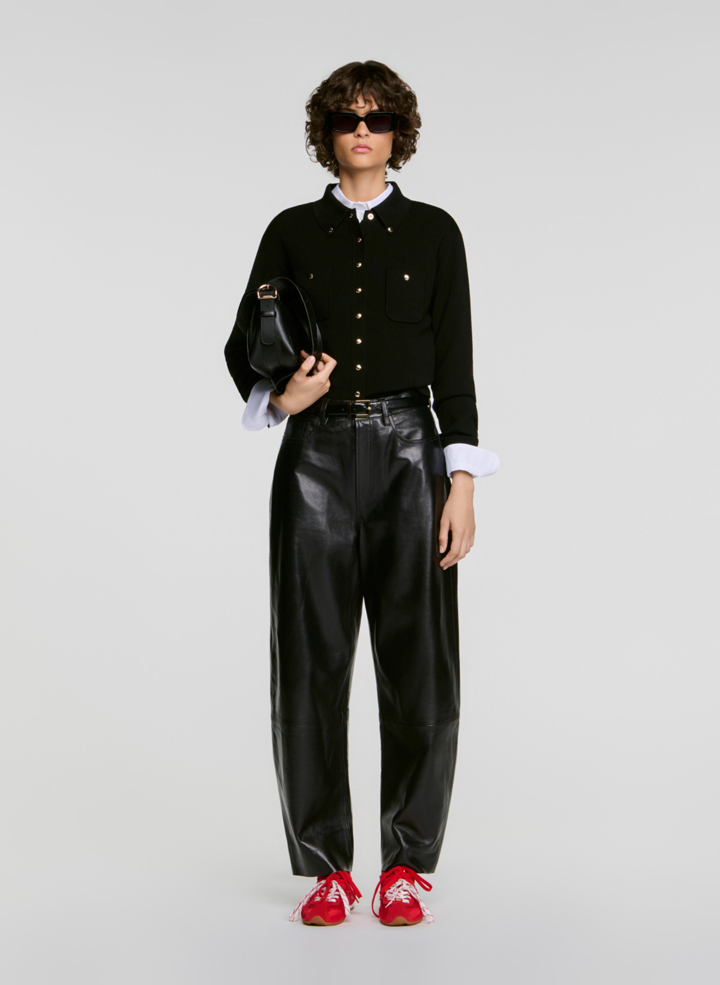 Gilet droit boutonné en laine mélangée SANDRO Noir