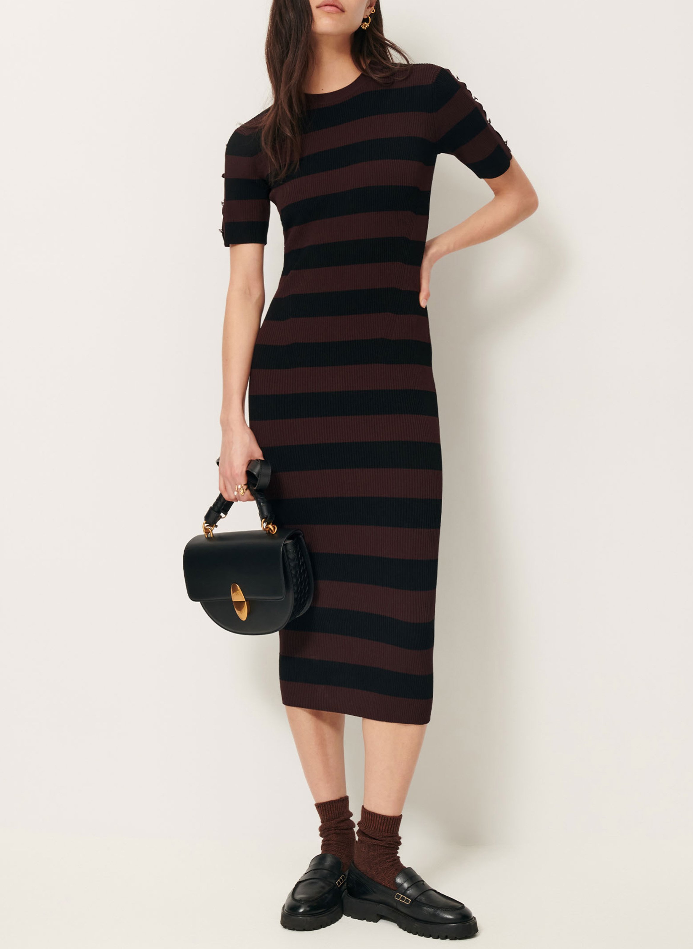 Robe longue ajustée à rayures moore SESSUN Noir