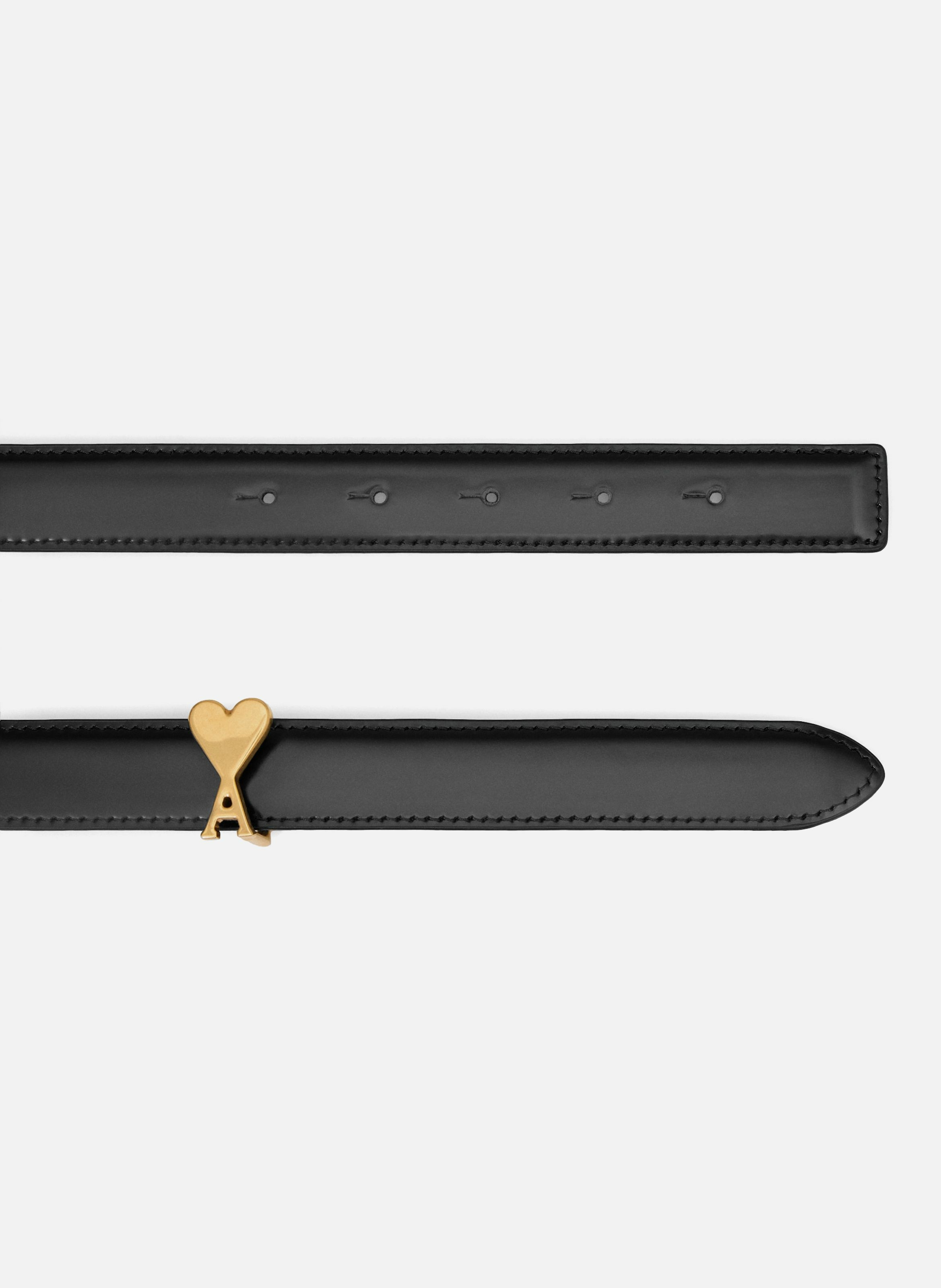 Ceinture boucle ami de coeur 25mm en cuir glacé unisexe AMI PARIS Noir