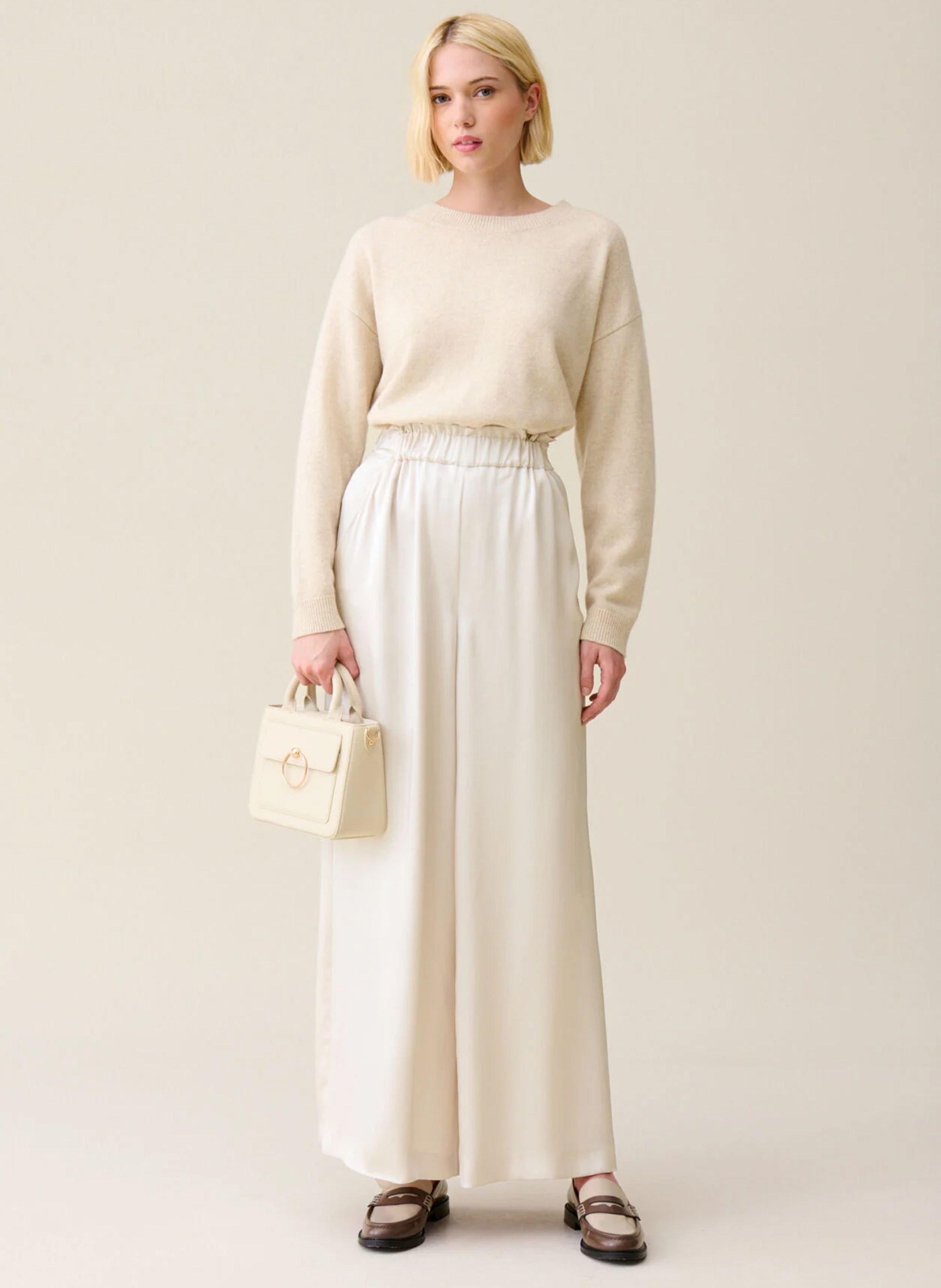 Pantalon large taille haute satiné CLAUDIE PIERLOT Beige