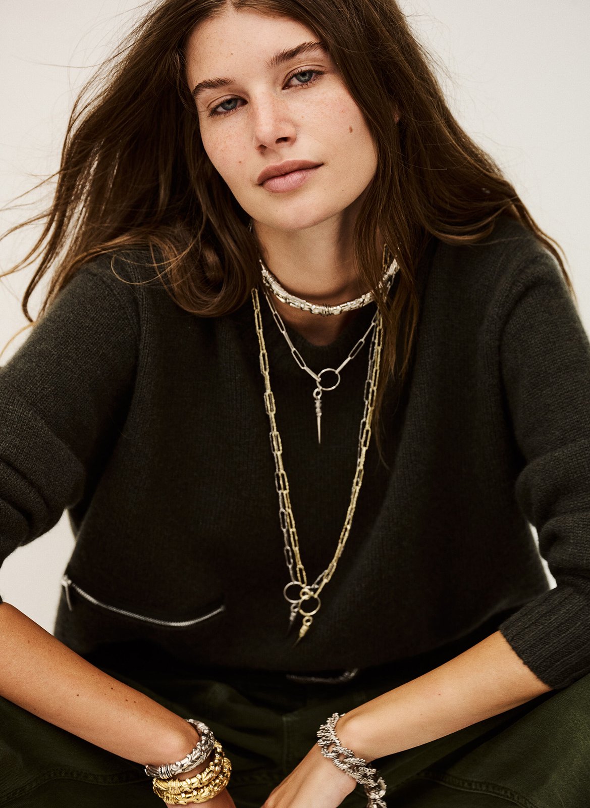 Pull oversize col rond en cachemire cesnik BA&SH Kaki