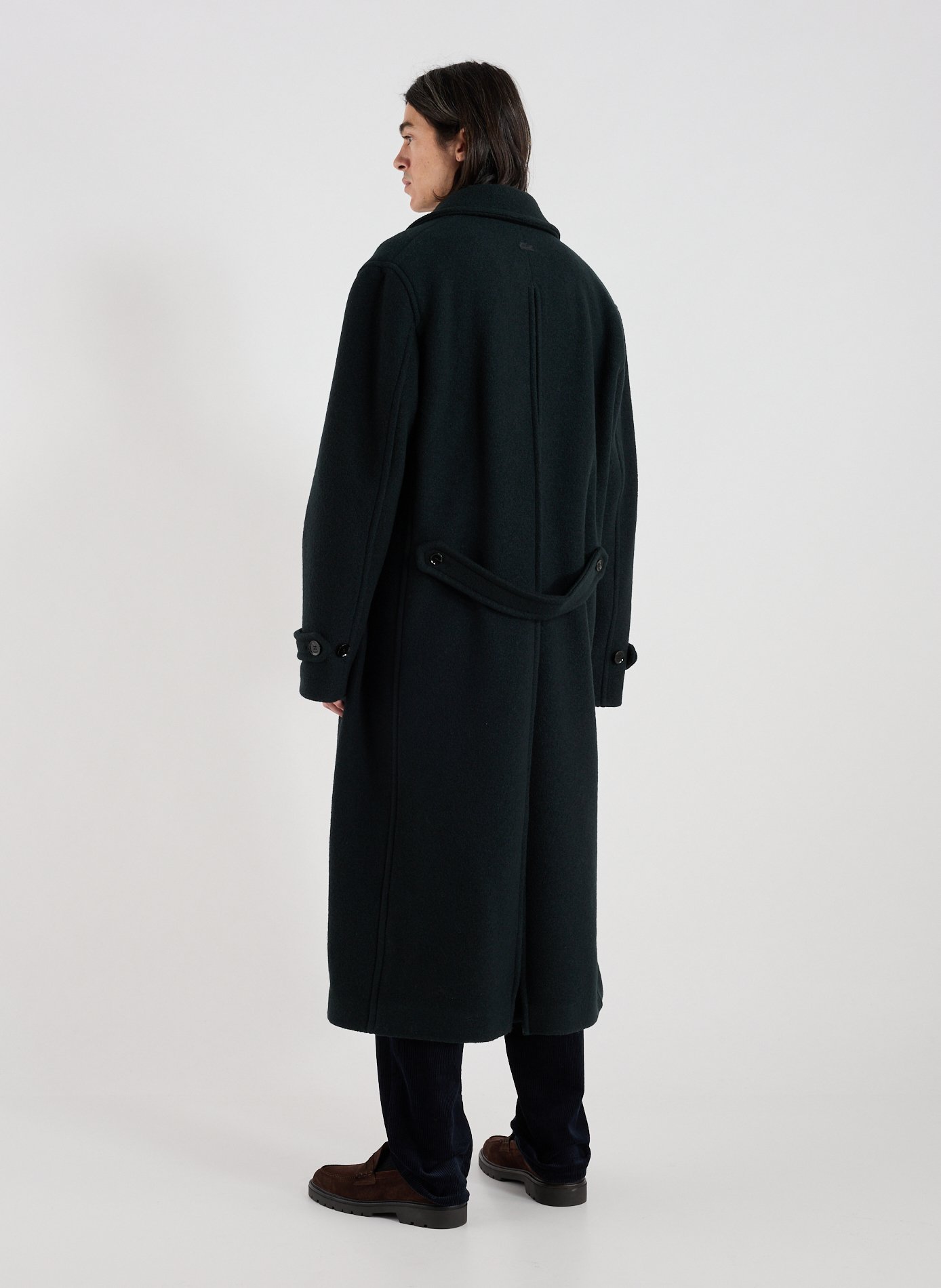 Wool cocoon coat with tailored collar LACOSTE Green