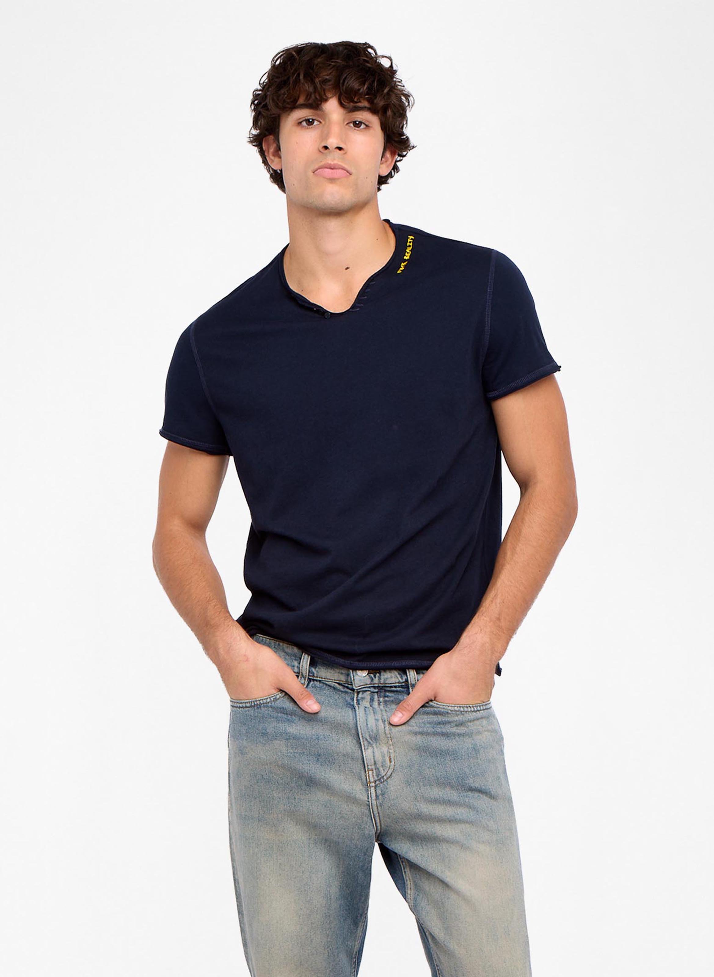 Tee-shirt droit col tunisien en coton monastir ZADIG&VOLTAIRE Bleu