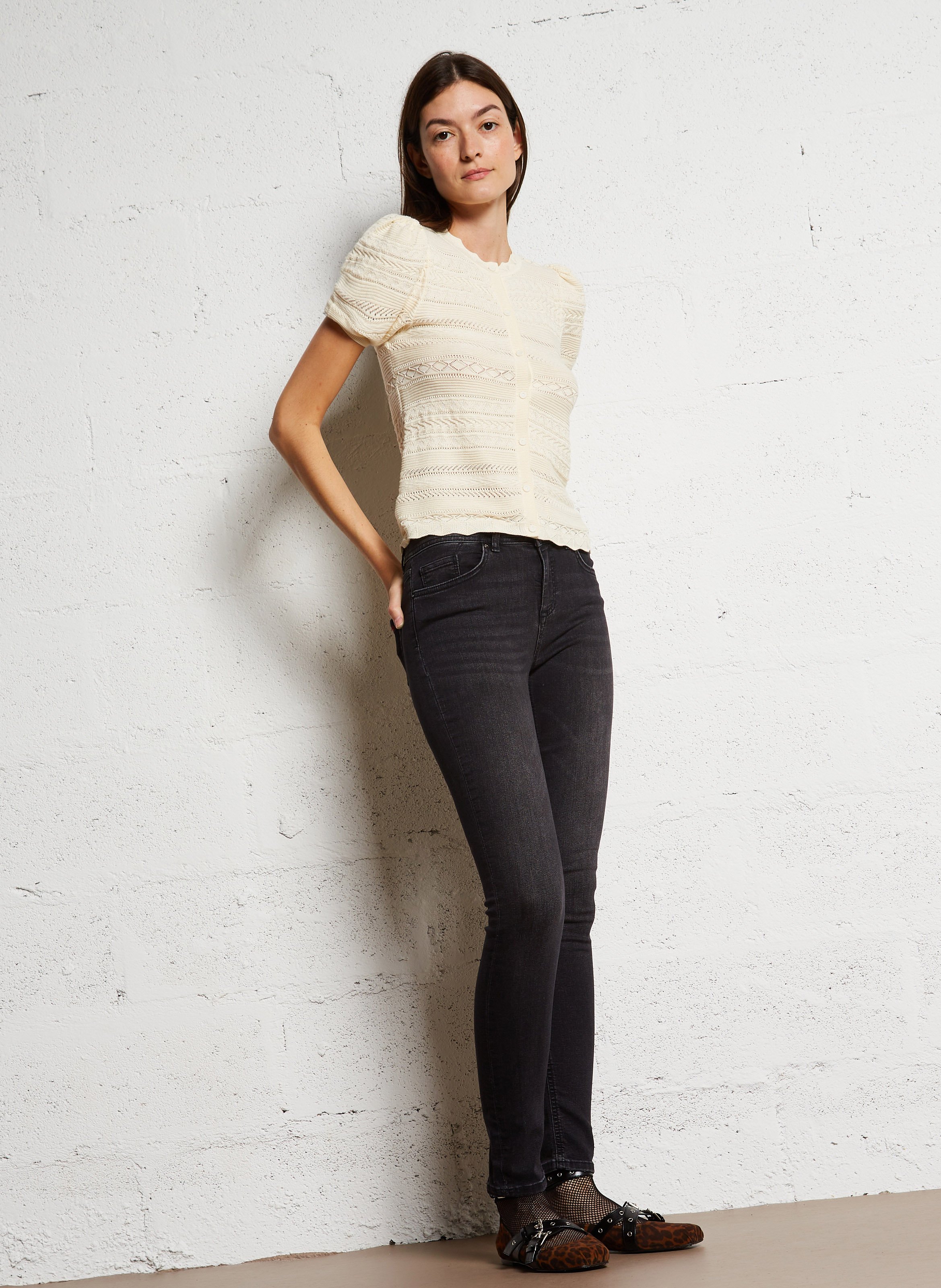 Gilet manches courtes ajouré en coton mélangé vinat BA&SH Beige